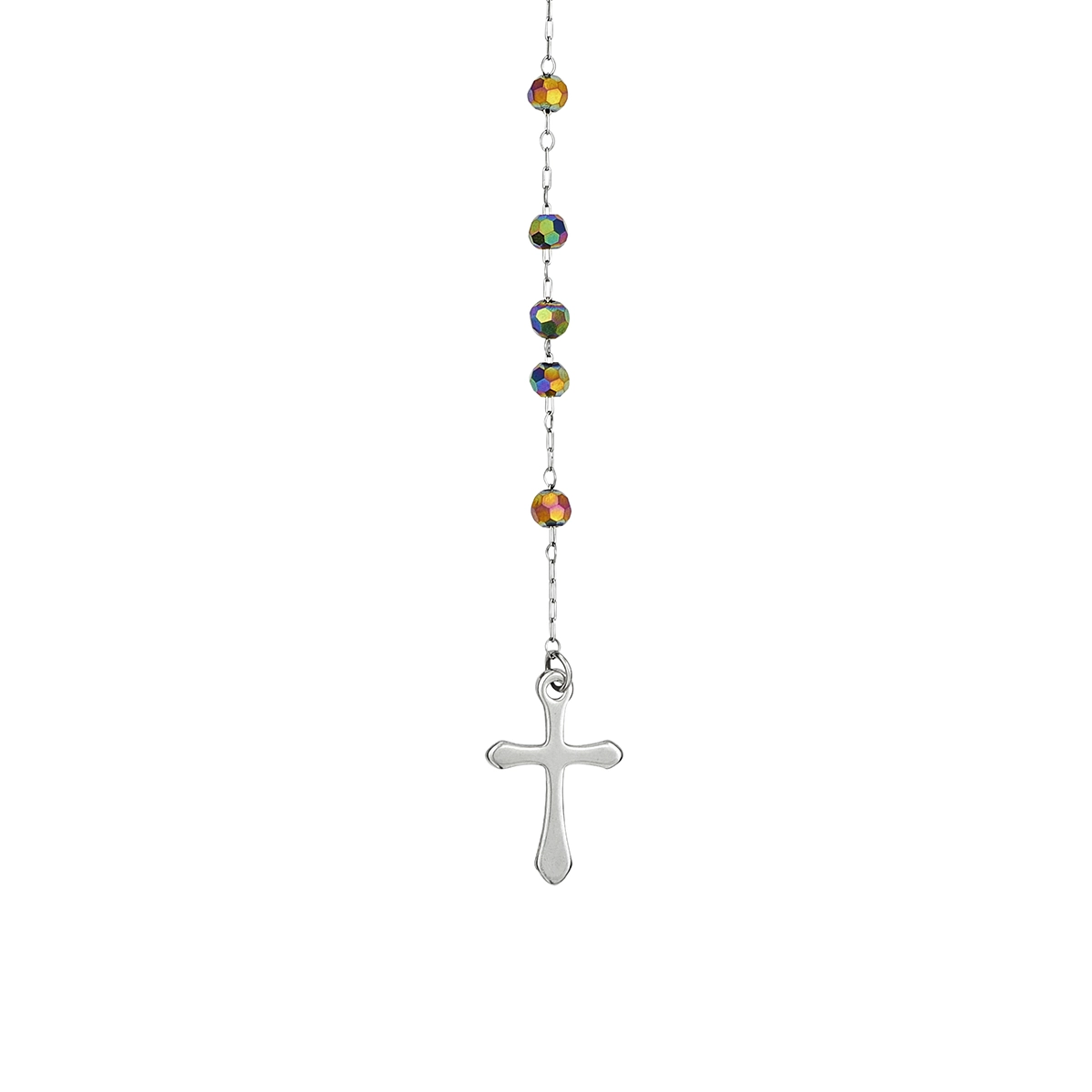 Rosario en acero, Camándula, con cristales, 70 cm. de largo, 0.70 mm. de ancho, de la coleccion Forza