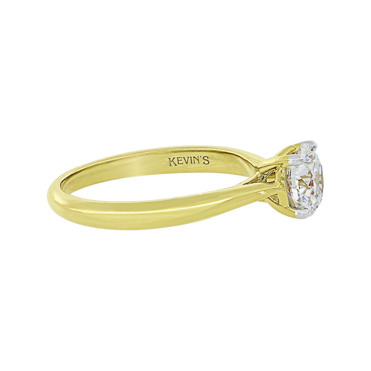 Anillo de compromiso solitario uñas, con diamante de laboratorio central redondo IGI de 1.00ct, oro tono amarillo 18k