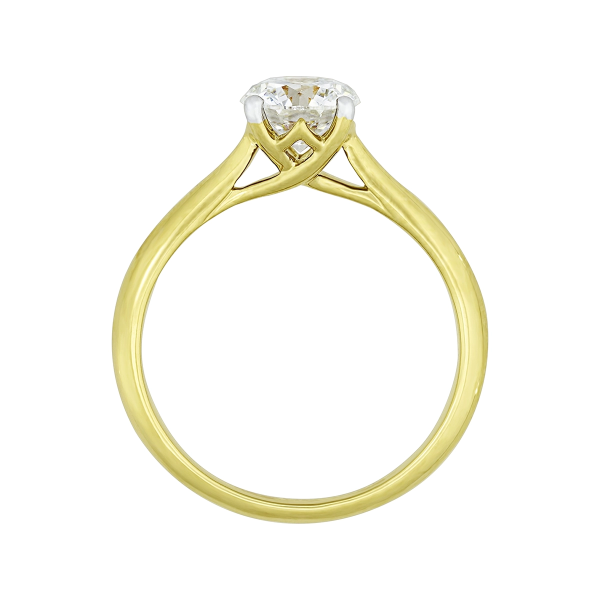 Anillo de compromiso solitario uñas, con diamante de laboratorio central redondo IGI de 1.00ct, oro tono amarillo 18k