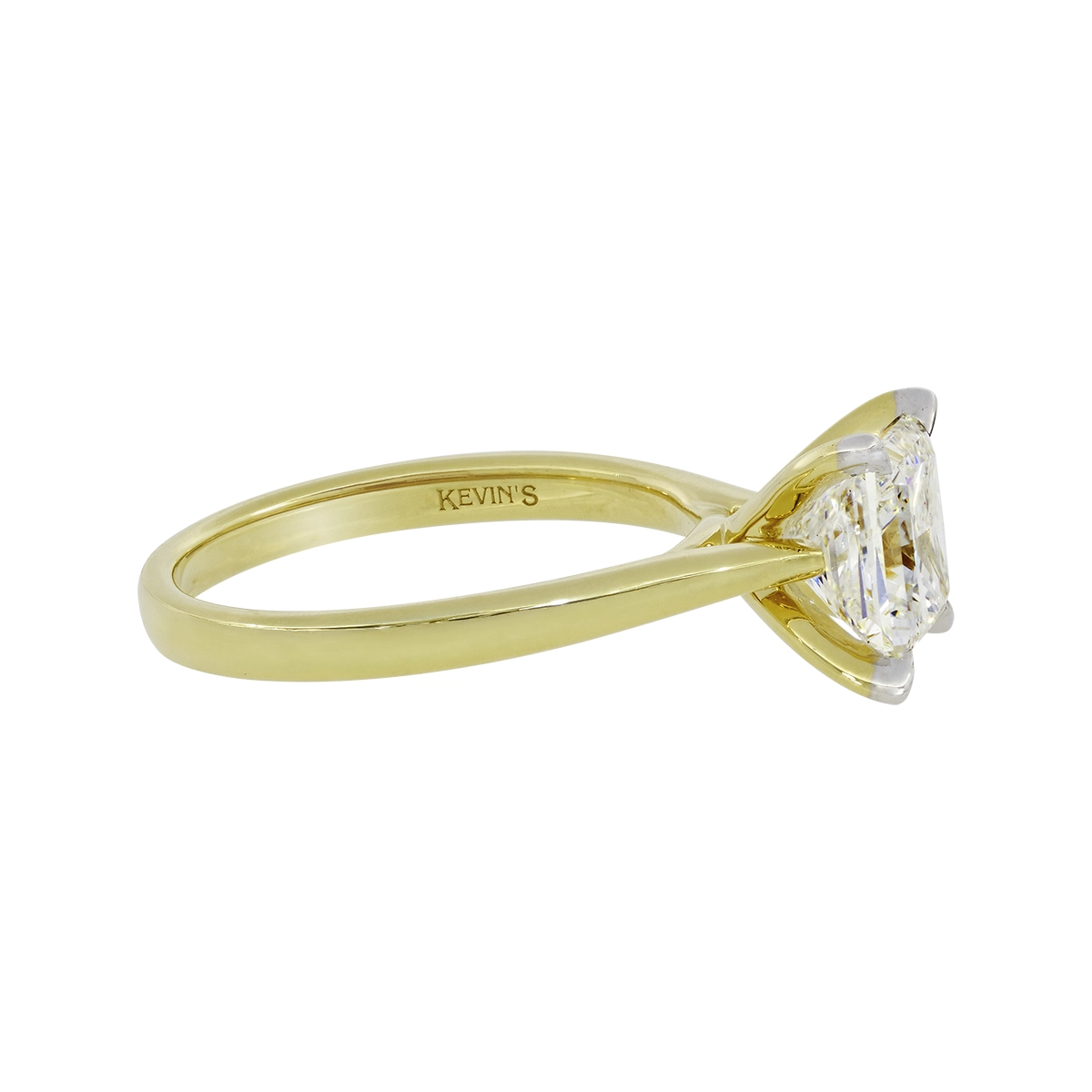 Anillo de compromiso solitario uñas, con diamante de laboratorio central princess IGI de 2.00ct, oro 2 tonos 18k, rodinado