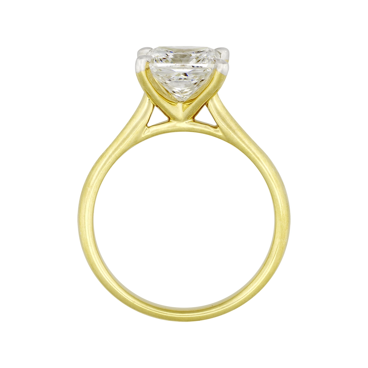 Anillo de compromiso solitario uñas, con diamante de laboratorio central princess IGI de 2.00ct, oro 2 tonos 18k, rodinado