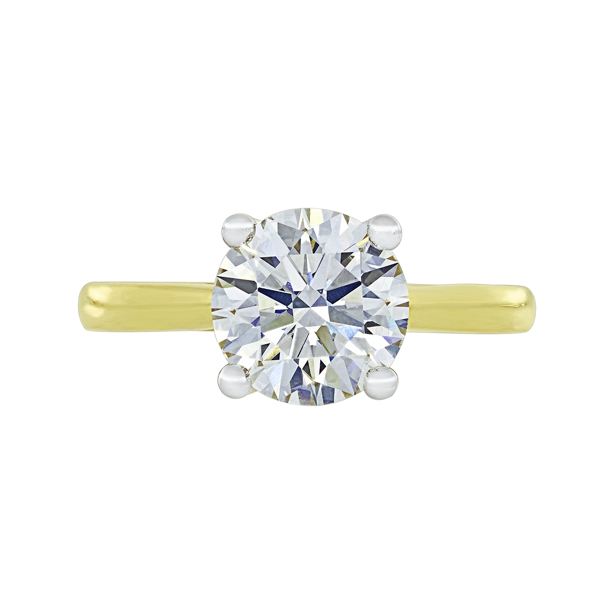 Anillo de compromiso solitario uñas, con diamante de laboratorio central redondo IGI de 2.00ct, oro tono amarillo 18k, rodinado