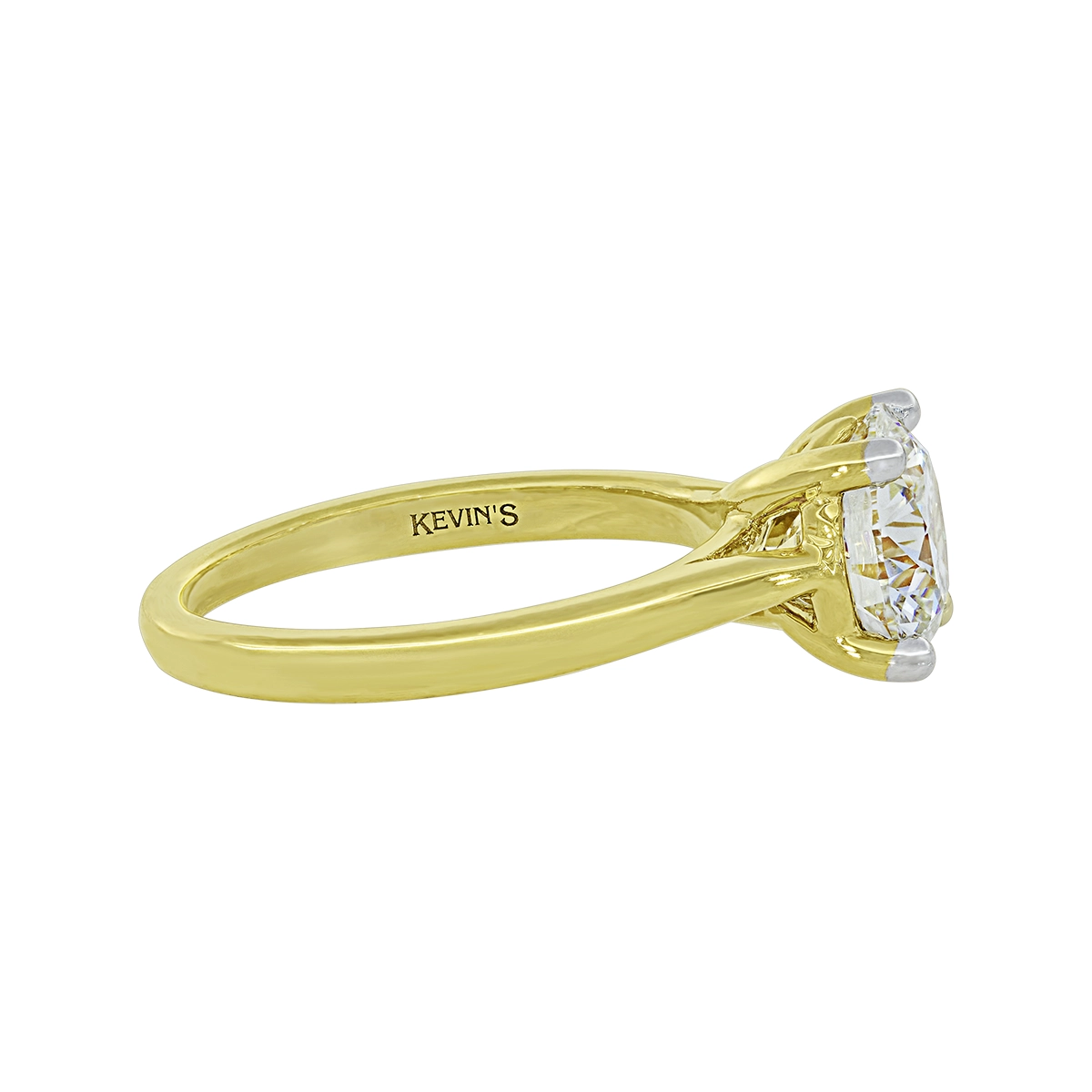 Anillo de compromiso solitario uñas, con diamante de laboratorio central redondo IGI de 2.00ct, oro tono amarillo 18k, rodinado