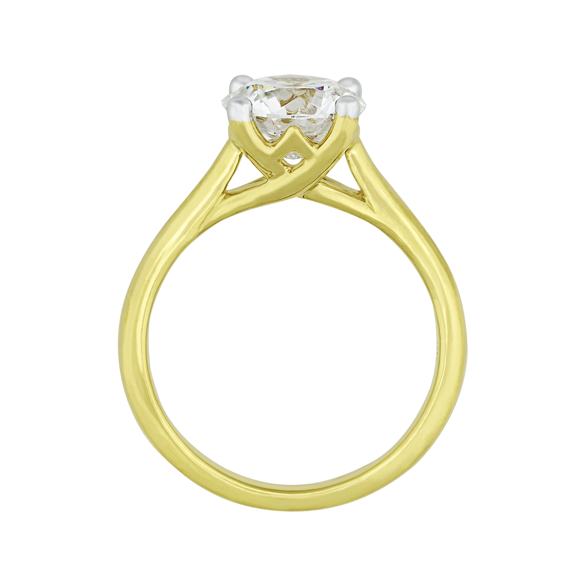 Anillo de compromiso solitario uñas, con diamante de laboratorio central redondo IGI de 2.00ct, oro tono amarillo 18k, rodinado