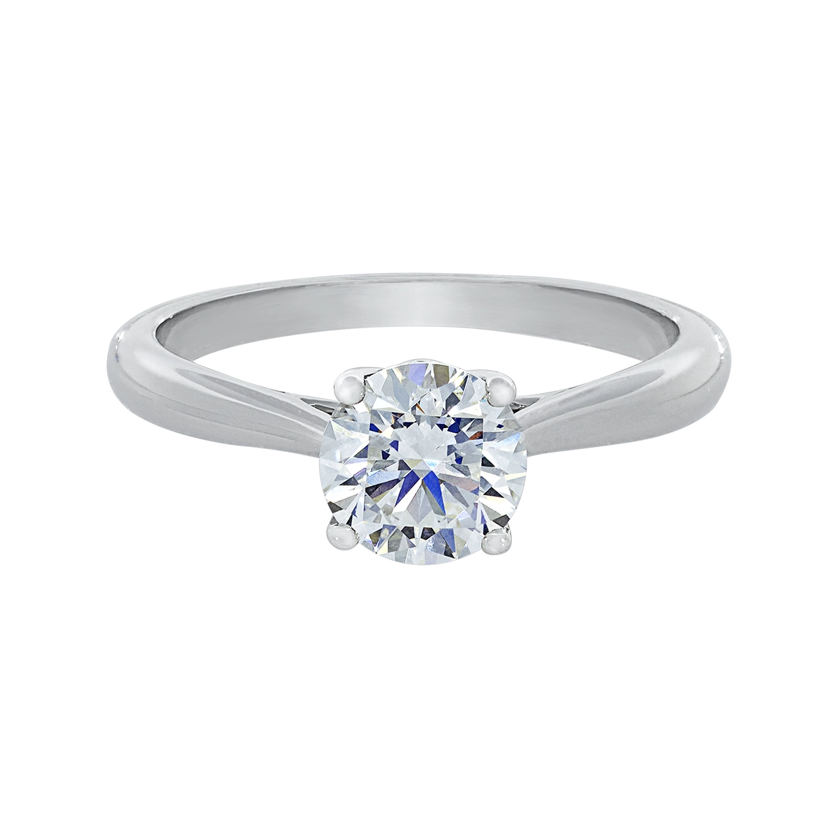 Anillo de compromiso solitario uñas, con diamante de laboratorio central redondo IGI de 1.00ct, oro tono blanco 18k, rodinado