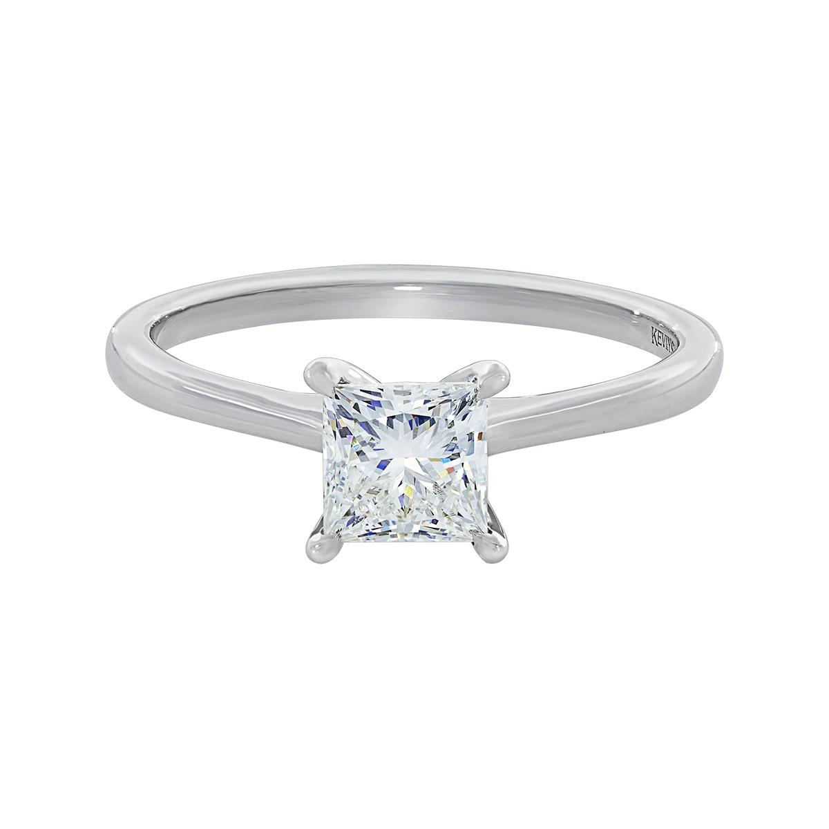 Anillo de compromiso solitario uñas, con diamante de laboratorio central princess IGI de 1.00ct, oro tono blanco 18k, rodinado