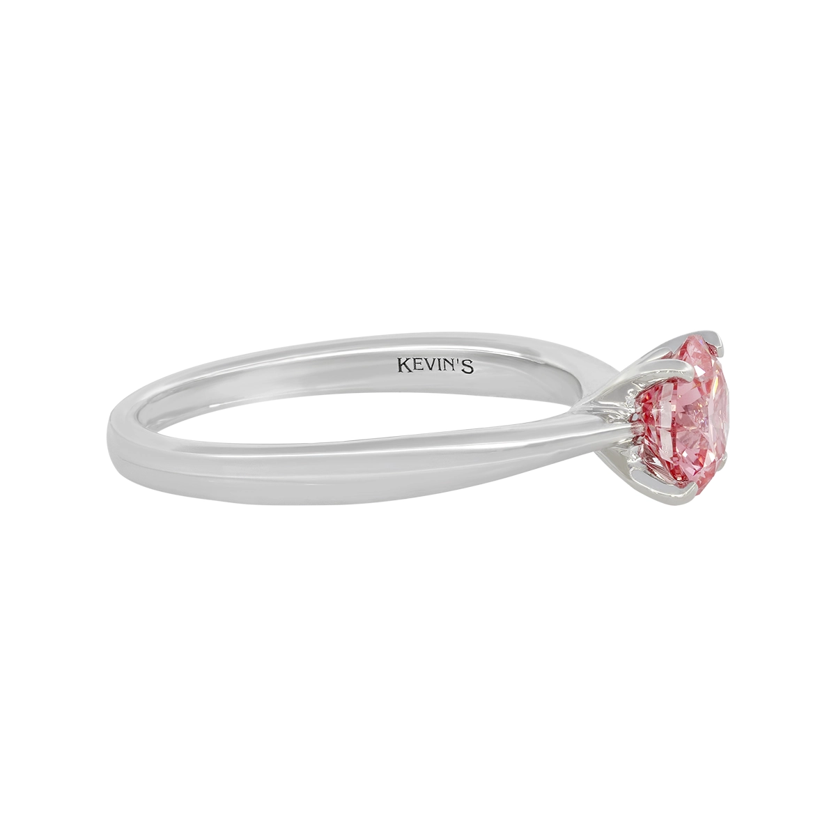 Anillo de compromiso solitario uñas, con diamante rosado de laboratorio central redondo IGI de 1.00ct, oro tono blanco 18k, rodinado
