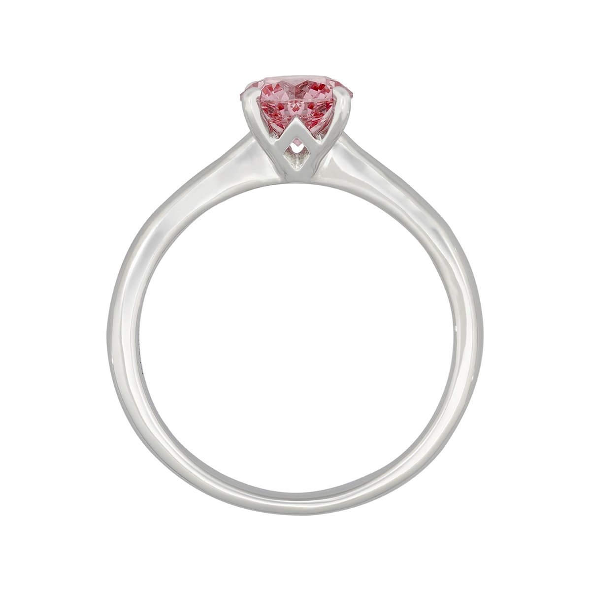 Anillo de compromiso solitario uñas, con diamante rosado de laboratorio central redondo IGI de 1.00ct, oro tono blanco 18k, rodinado