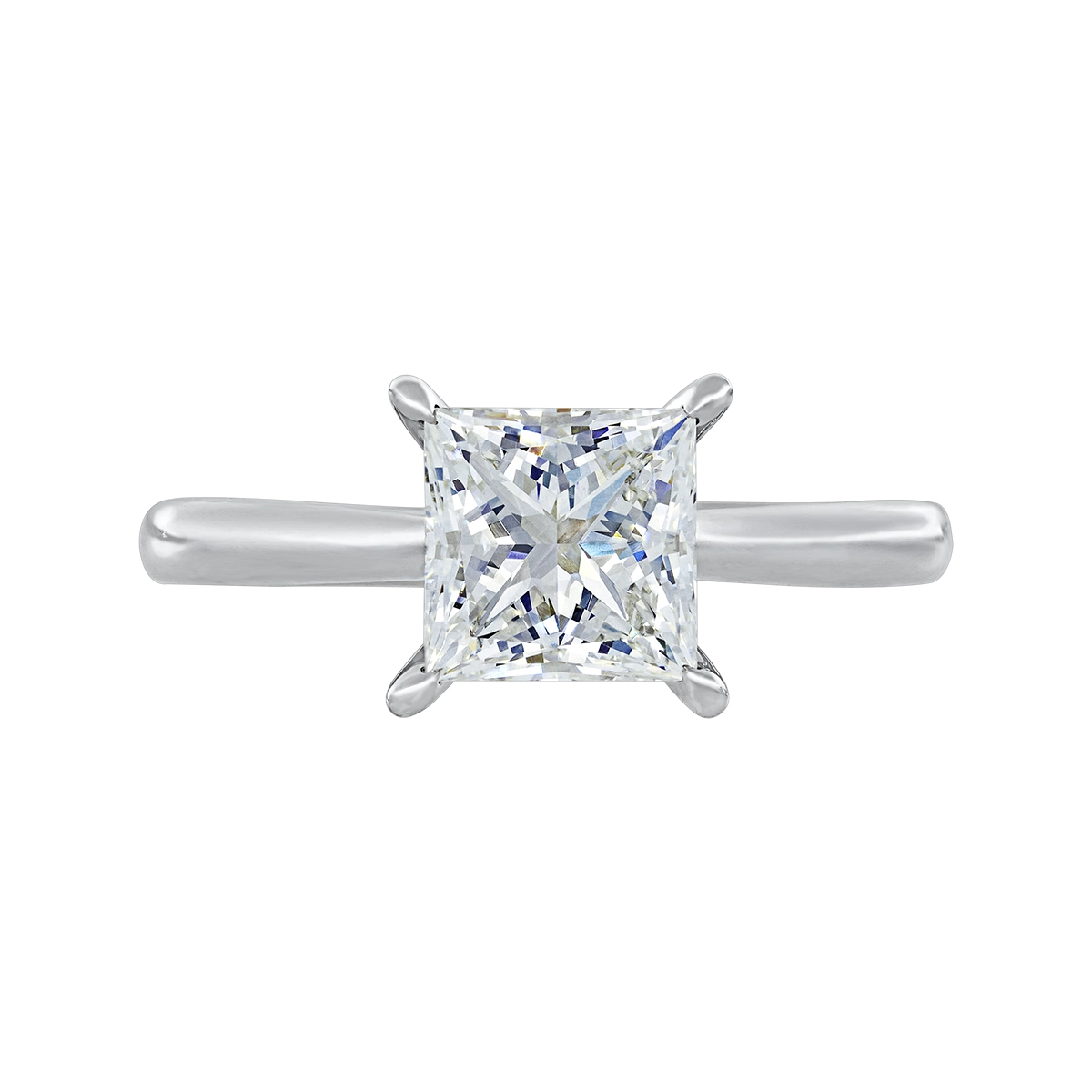 Anillo de compromiso solitario uñas, con diamante de laboratorio central princess IGI de 2.00ct, oro tono blanco 18k, rodinado