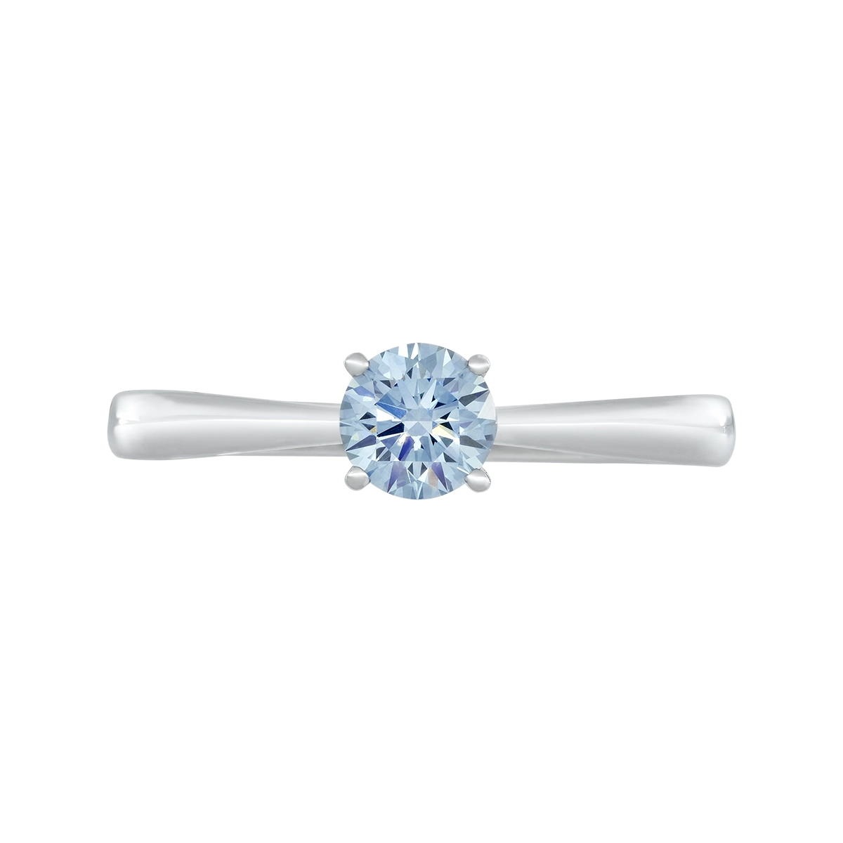 Anillo de compromiso solitario uñas, con diamante azul de laboratorio central redondo IGI de 0.50ct, oro tono blanco 18k, rodinado