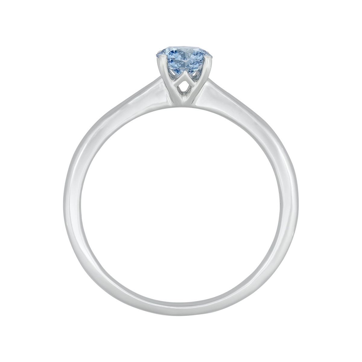 Anillo de compromiso solitario uñas, con diamante azul de laboratorio central redondo IGI de 0.50ct, oro tono blanco 18k, rodinado
