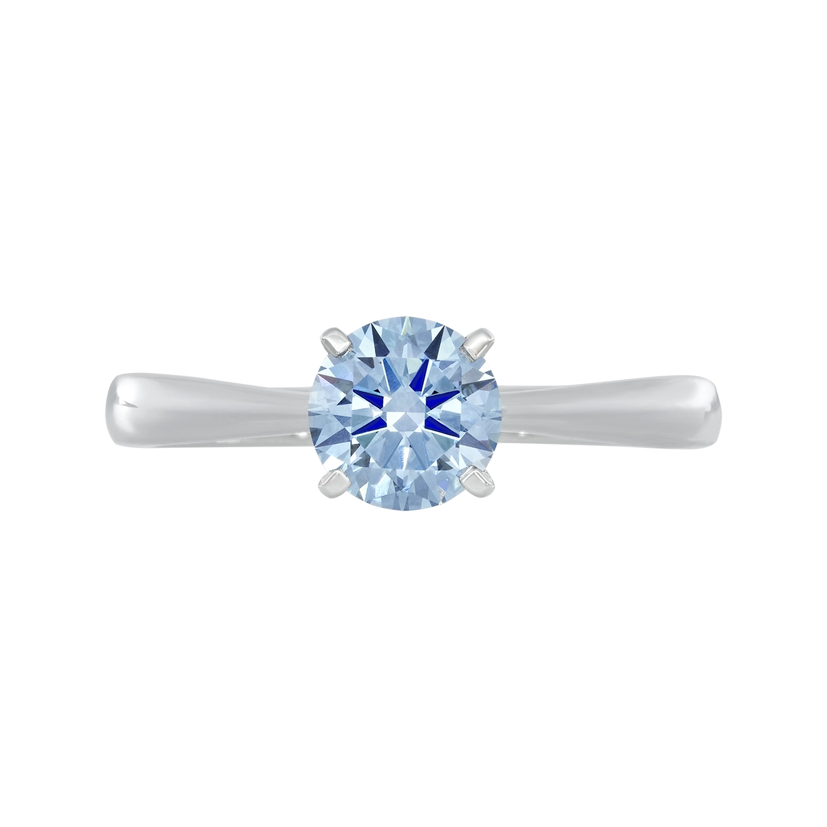 Anillo de compromiso solitario uñas, con diamante azul de laboratorio central redondo IGI de 1.00ct, oro tono blanco 18k, rodinado