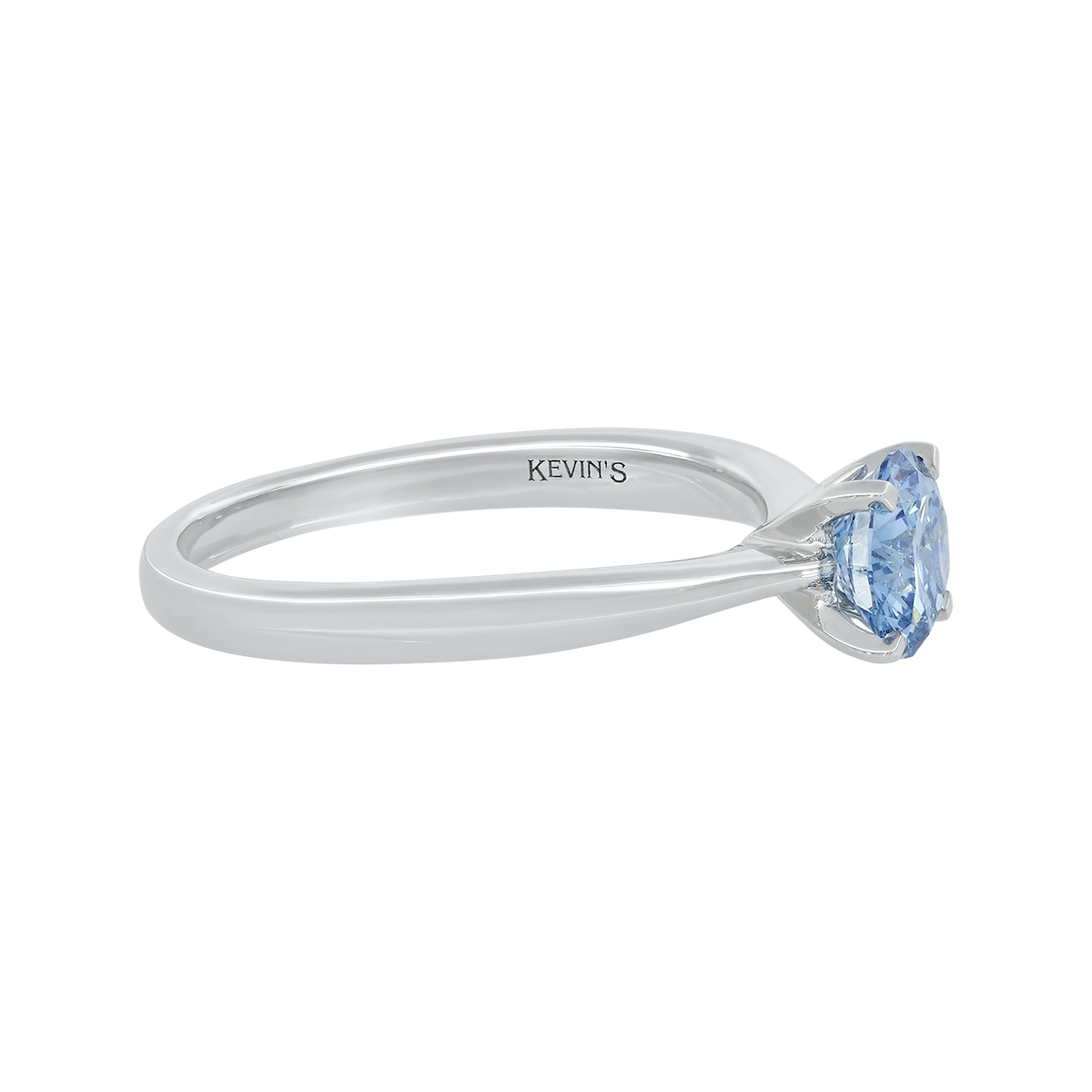 Anillo de compromiso solitario uñas, con diamante azul de laboratorio central redondo IGI de 1.00ct, oro tono blanco 18k, rodinado