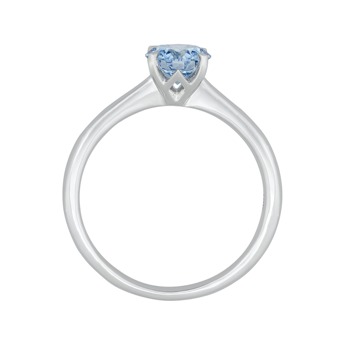 Anillo de compromiso solitario uñas, con diamante azul de laboratorio central redondo IGI de 1.00ct, oro tono blanco 18k, rodinado