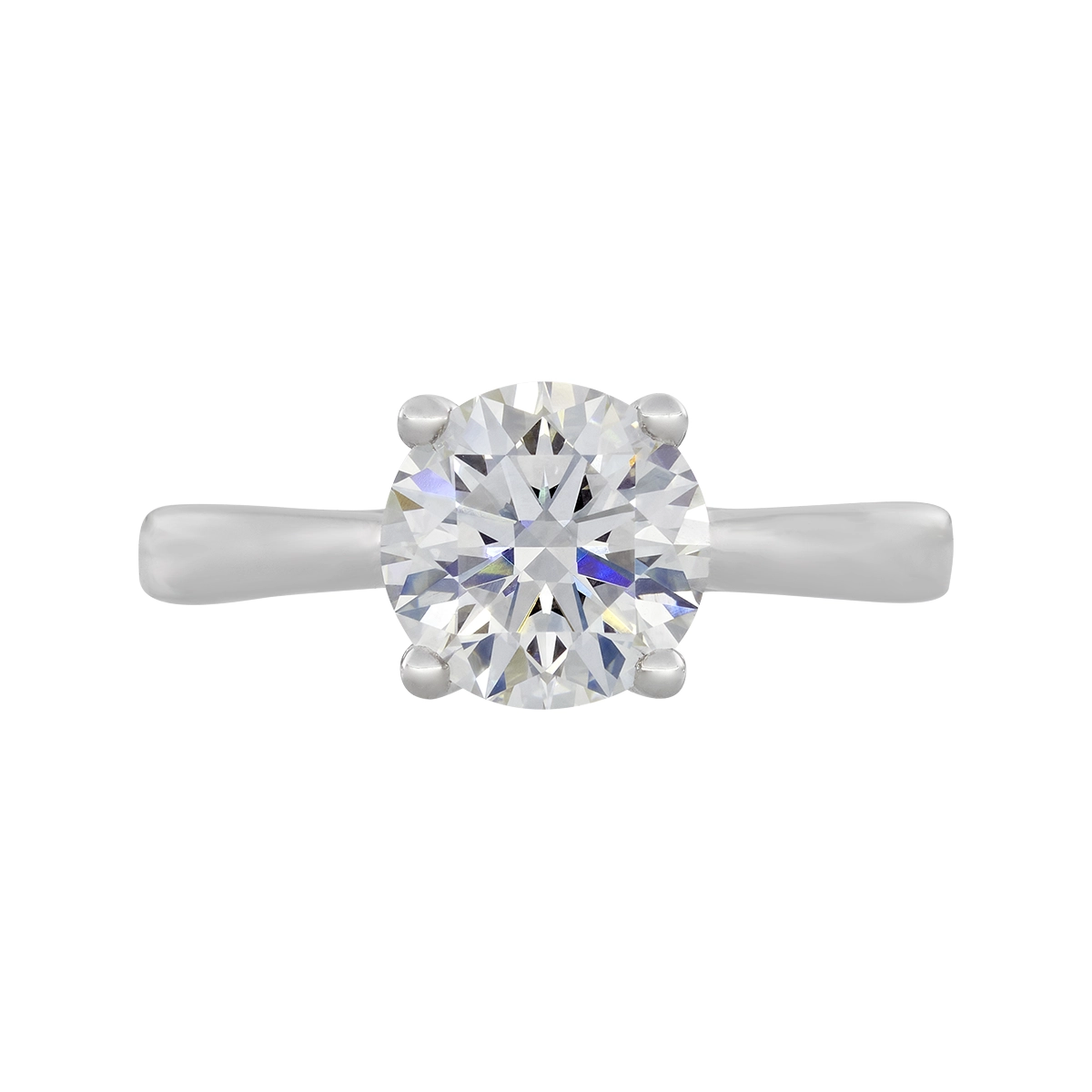 Anillo de compromiso solitario uñas, con diamante de laboratorio central redondo IGI de 2.00ct, oro tono blanco 18k, rodinado