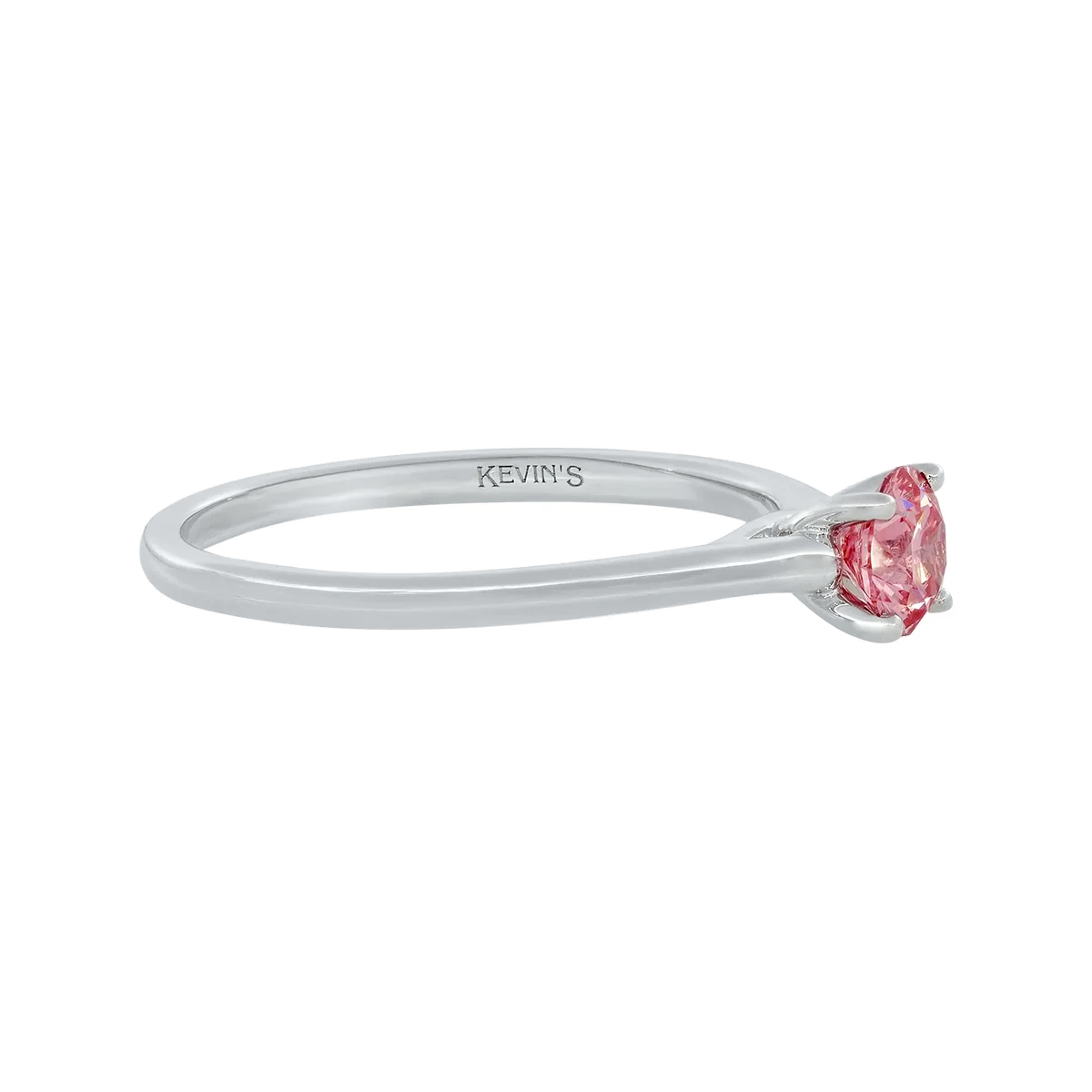 Anillo de compromiso solitario uñas, con diamante rosado de laboratorio central redondo IGI de 0.50ct, oro tono blanco 18k, rodinado