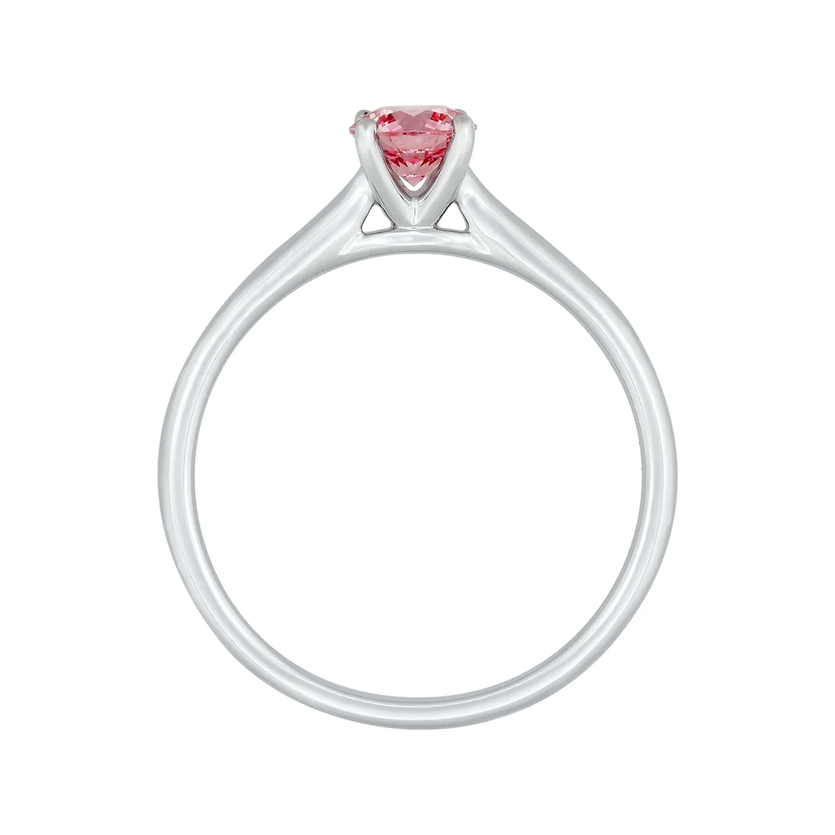 Anillo de compromiso solitario uñas, con diamante rosado de laboratorio central redondo IGI de 0.50ct, oro tono blanco 18k, rodinado
