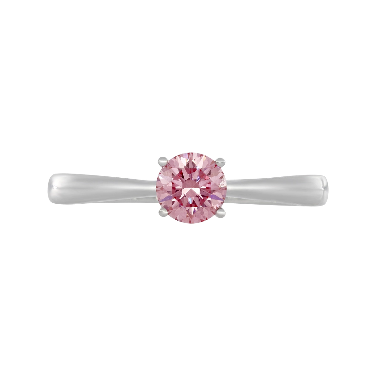 Anillo de compromiso solitario uñas, con diamante rosado de laboratorio central redondo IGI de 0.50ct, oro tono blanco 18k, rodinado