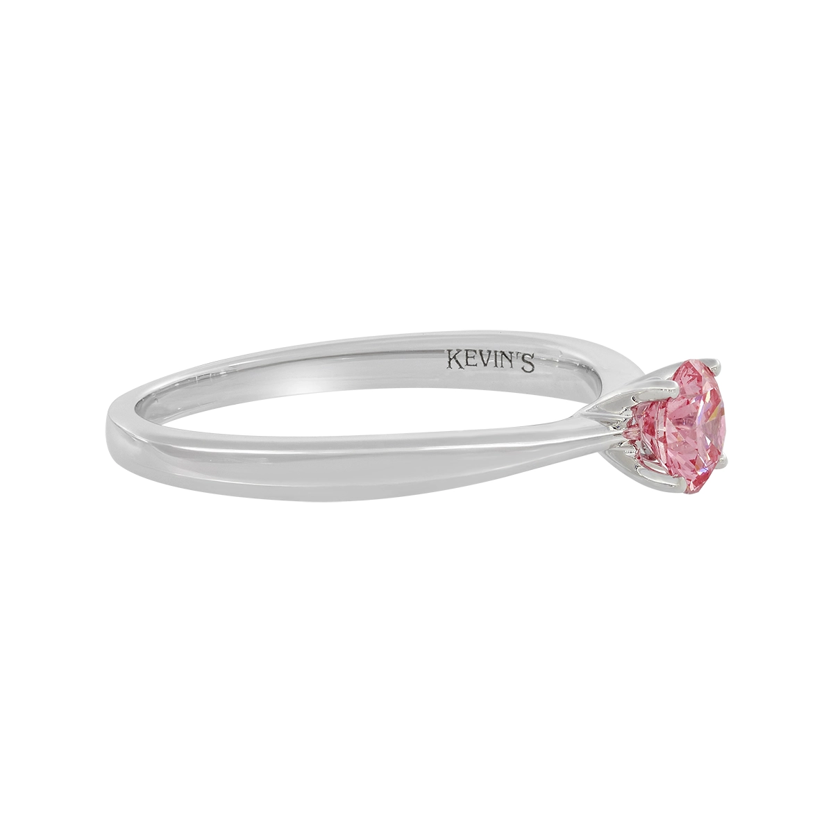 Anillo de compromiso solitario uñas, con diamante rosado de laboratorio central redondo IGI de 0.50ct, oro tono blanco 18k, rodinado