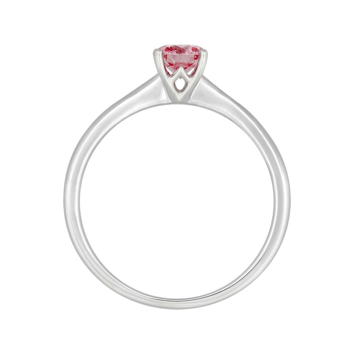 Anillo de compromiso solitario uñas, con diamante rosado de laboratorio central redondo IGI de 0.50ct, oro tono blanco 18k, rodinado