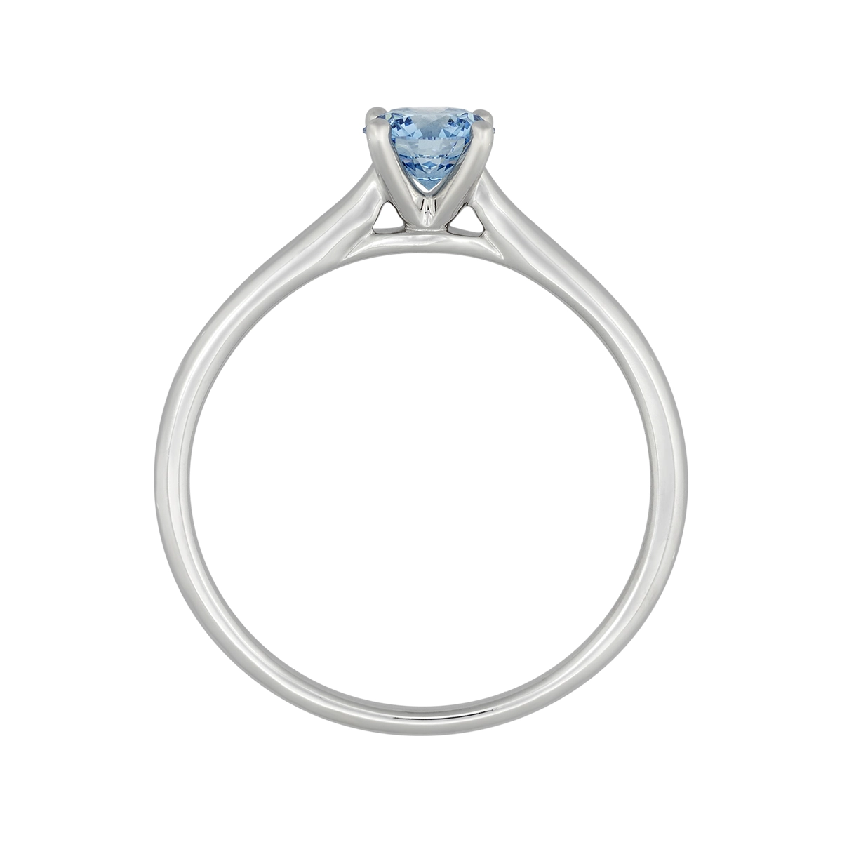 Anillo de compromiso solitario uñas, con diamante azul de laboratorio central redondo IGI de 0.50ct, oro tono blanco 18k, rodinado
