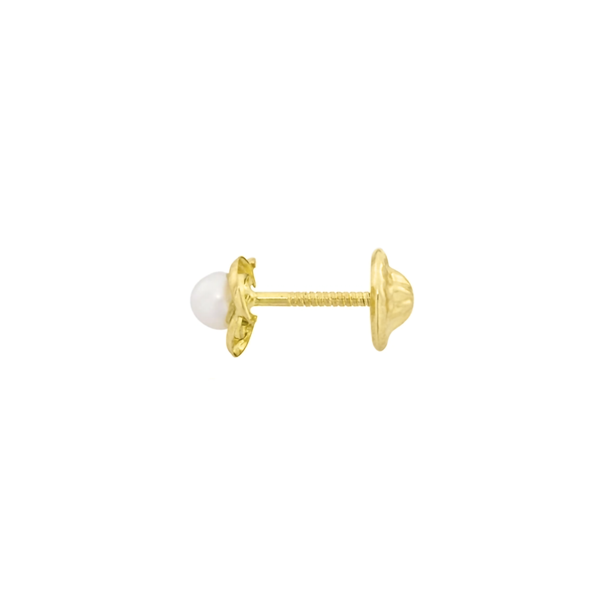 Topos de flores en oro amarillo de 18 Kilates, con perlas centrales de 2.50 mm de ancho aprox