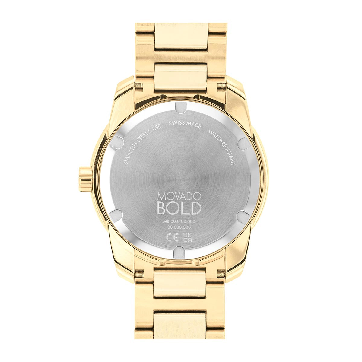 Reloj Movado análogo, para Hombre, tablero redondo color dorado, estilo index, pulso acero color dorado, calendario