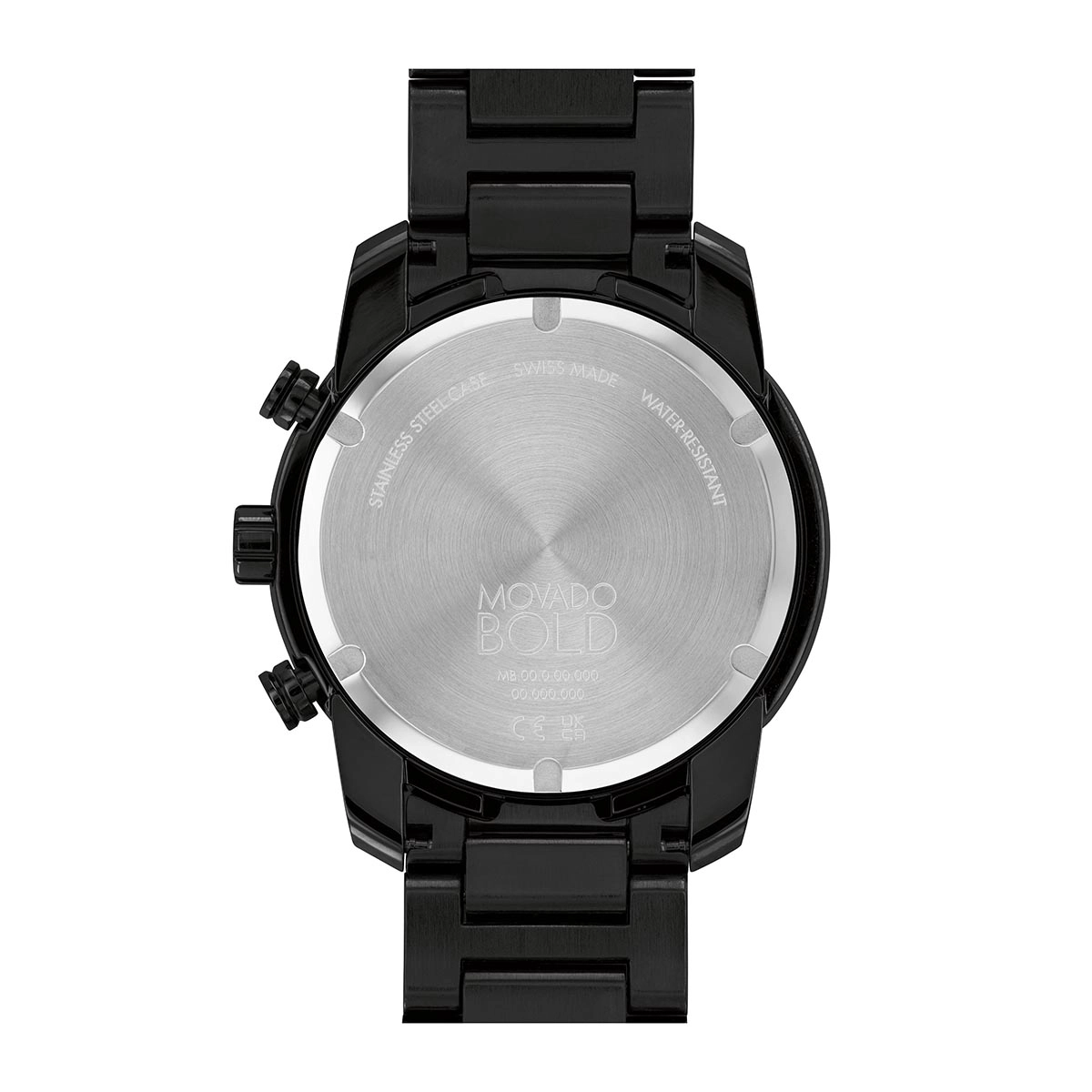 Reloj Movado análogo, para Hombre, tablero redondo colores negro y dorado, estilo index, pulso acero color negro, calendario, cronografo