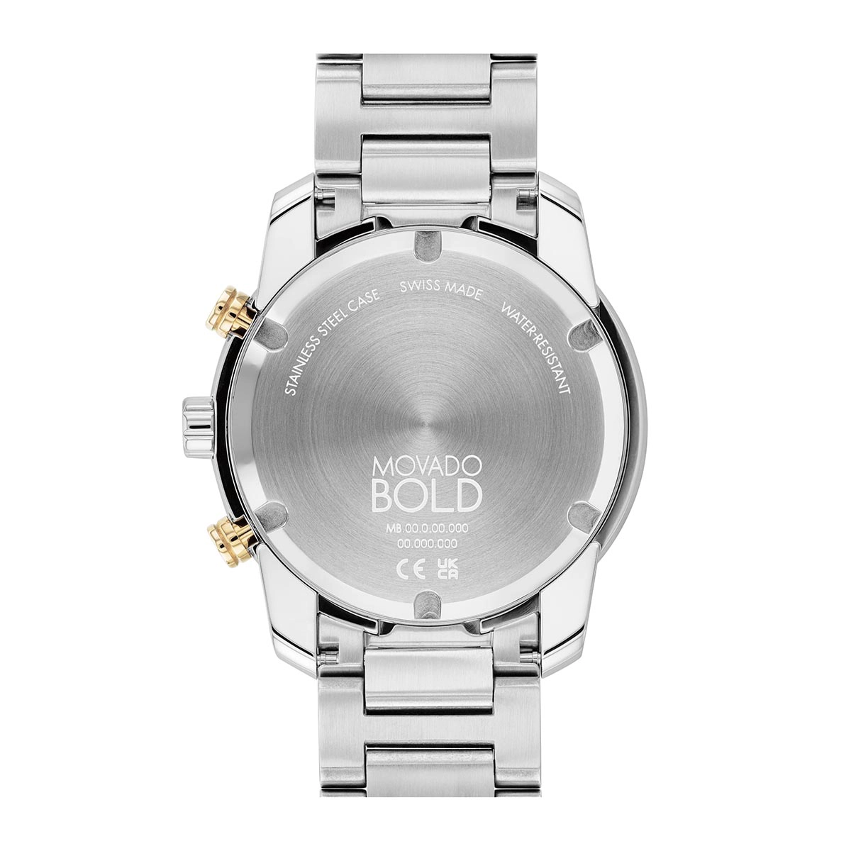 Reloj Movado análogo, para Hombre, tablero redondo colores dorado y plateado, estilo index, pulso acero color plateado, calendario, cronografo