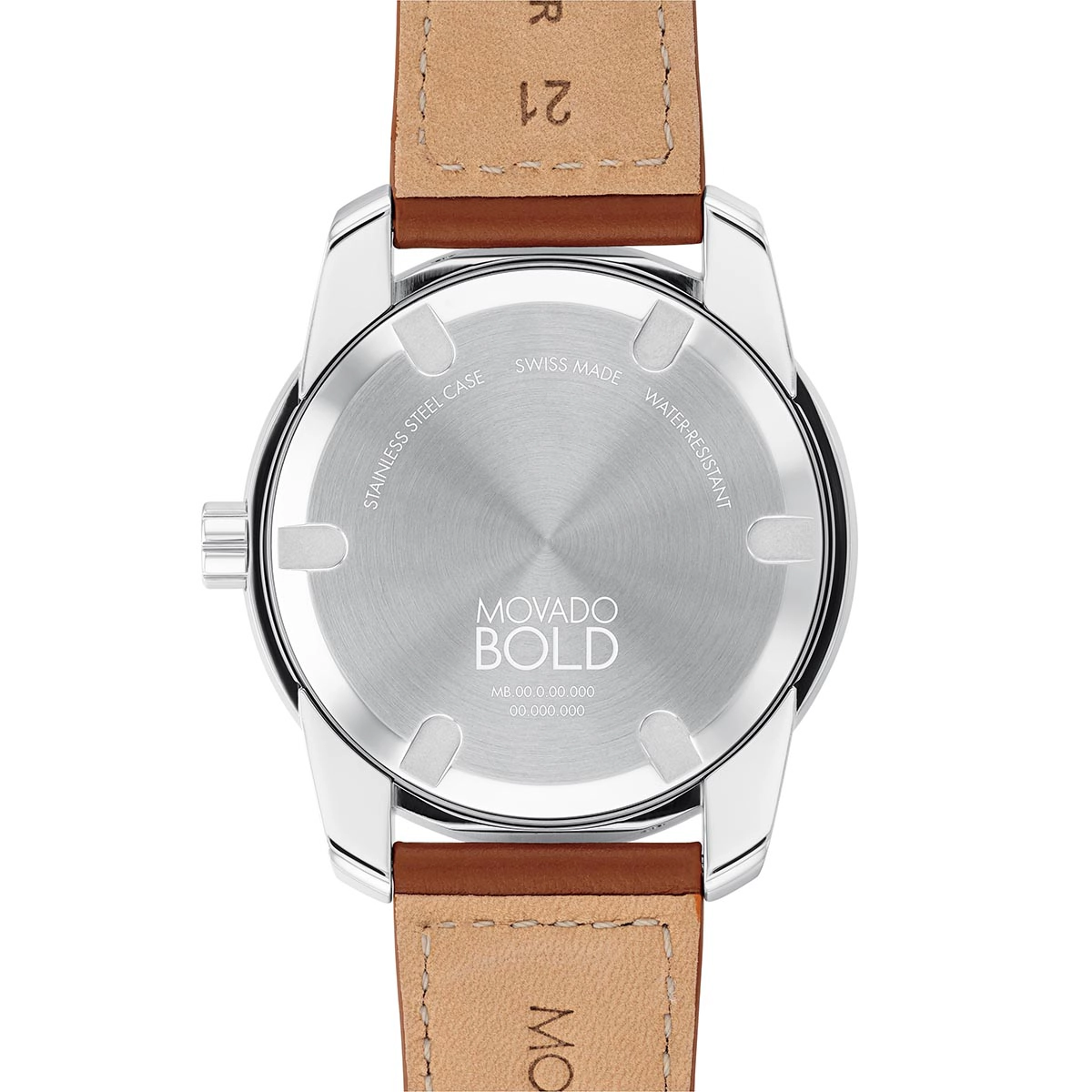 Reloj Movado analogo, para Hombre, tablero redondo color azul, estilo index, pulso cuero color café, calendario