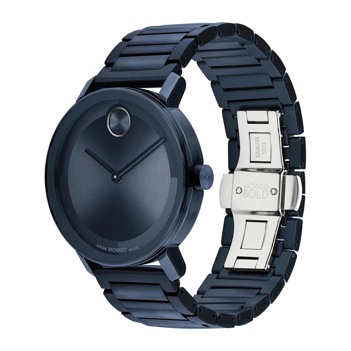 Reloj Movado análogo, para Hombre, tablero redondo color azul, estilo sin números, pulso acero color azul