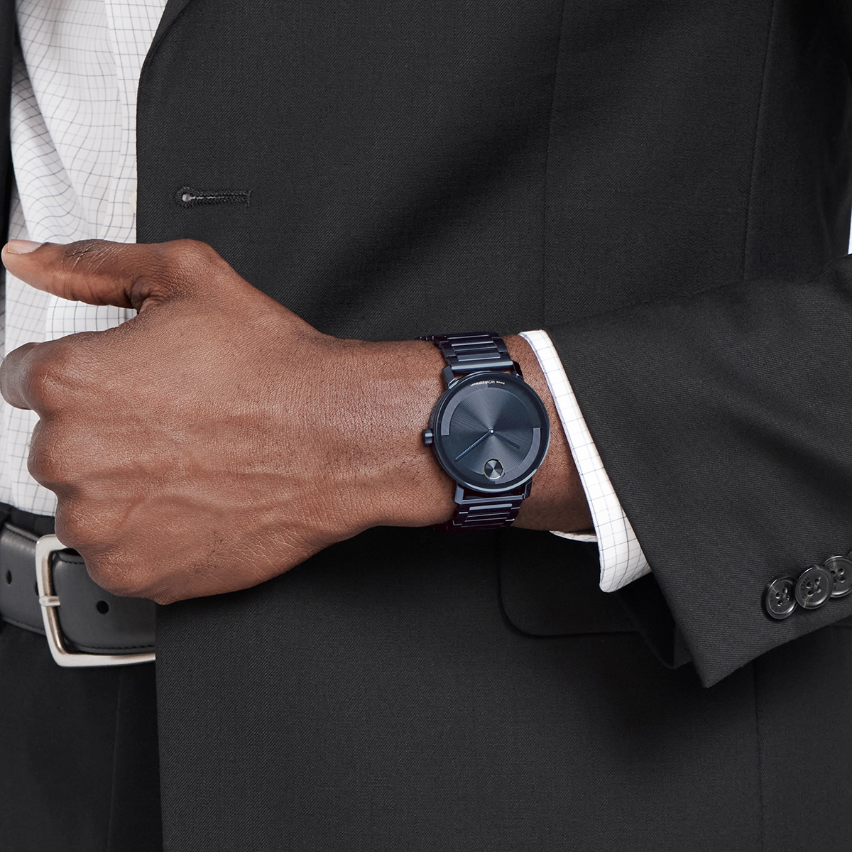 Reloj Movado análogo, para Hombre, tablero redondo color azul, estilo sin números, pulso acero color azul