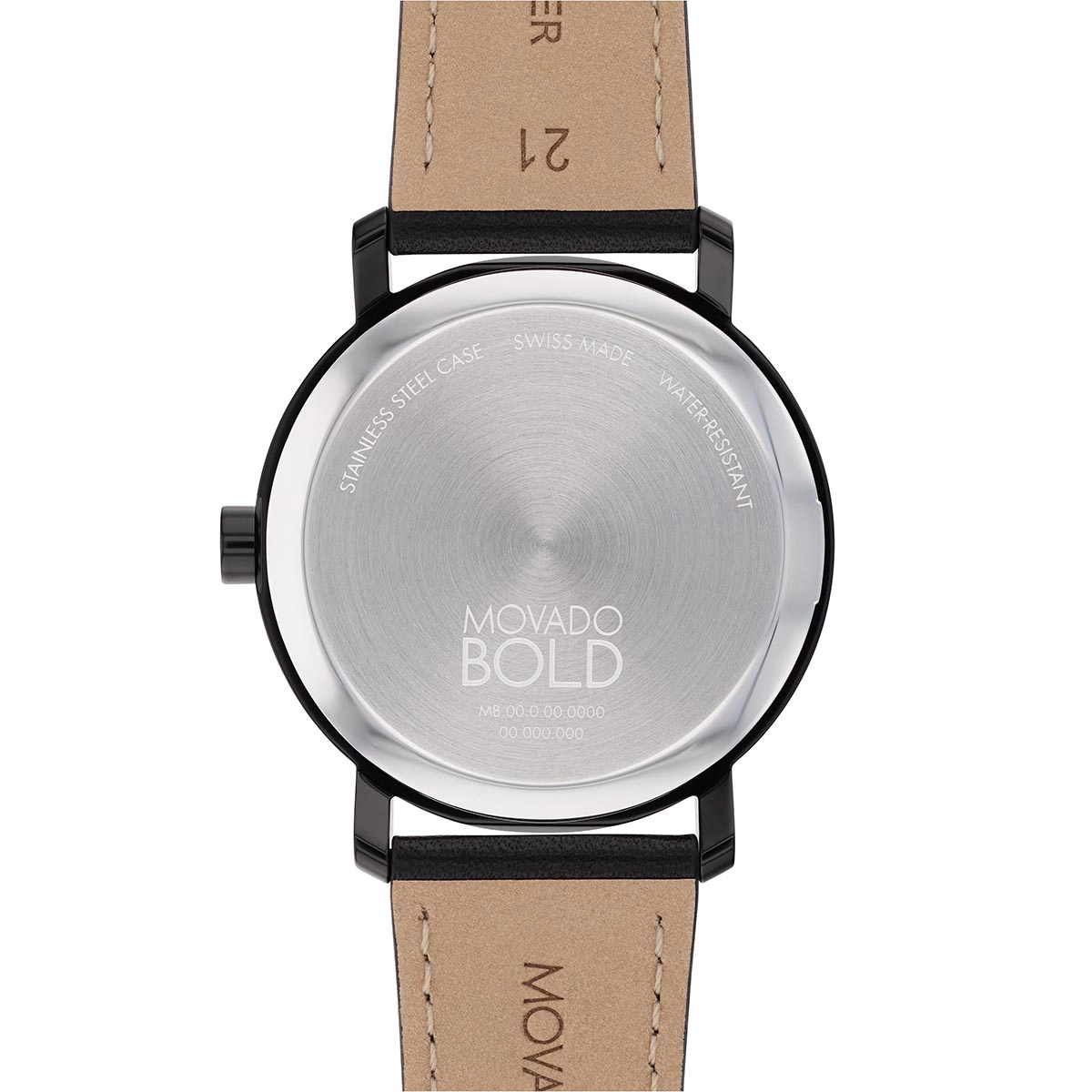 Reloj Movado análogo, para Hombre, tablero redondo color negro, estilo sin números, pulso cuero color negro