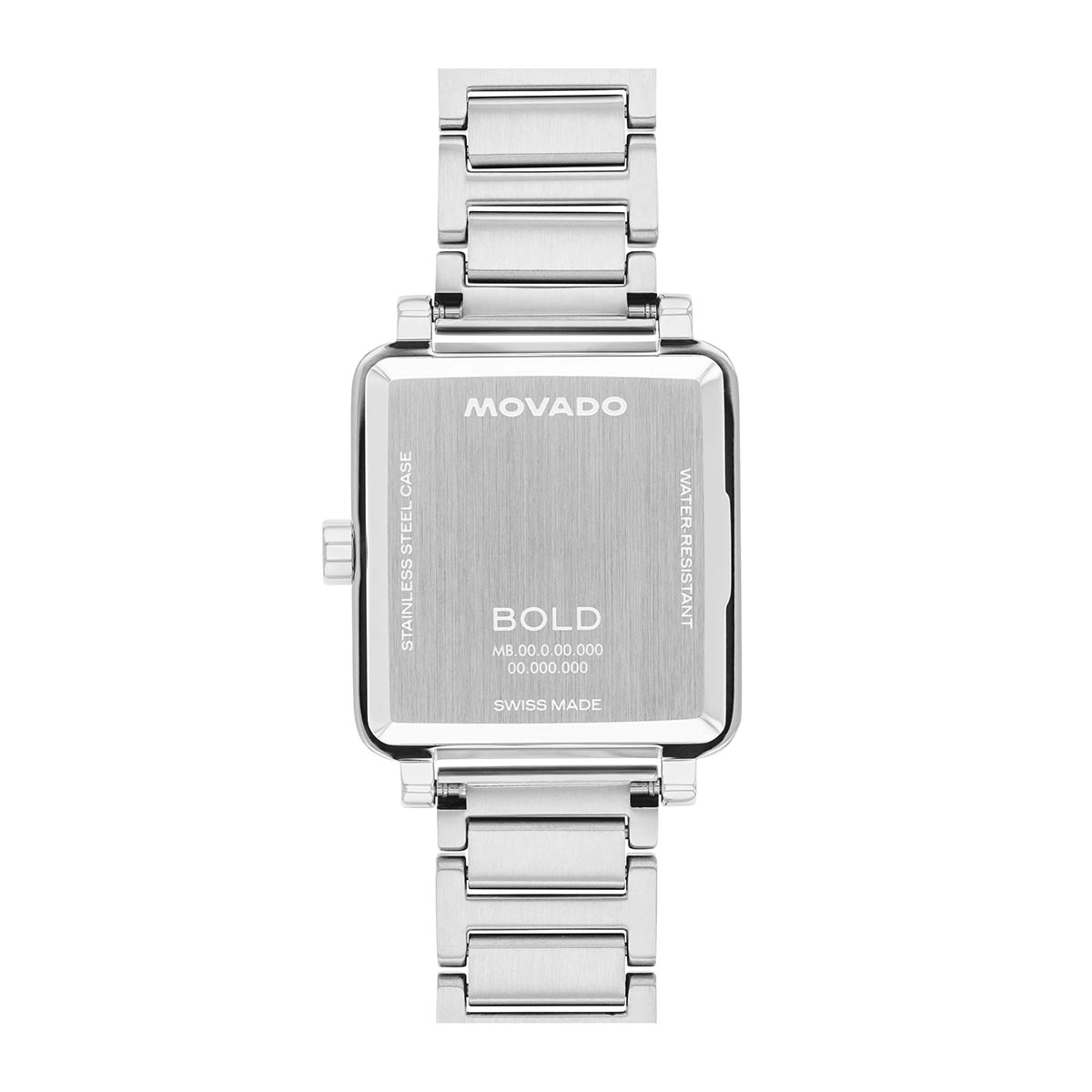 Reloj Movado análogo, para Dama, tablero rectangular colores azul y plateado, estilo sin números, pulso acero color plateado