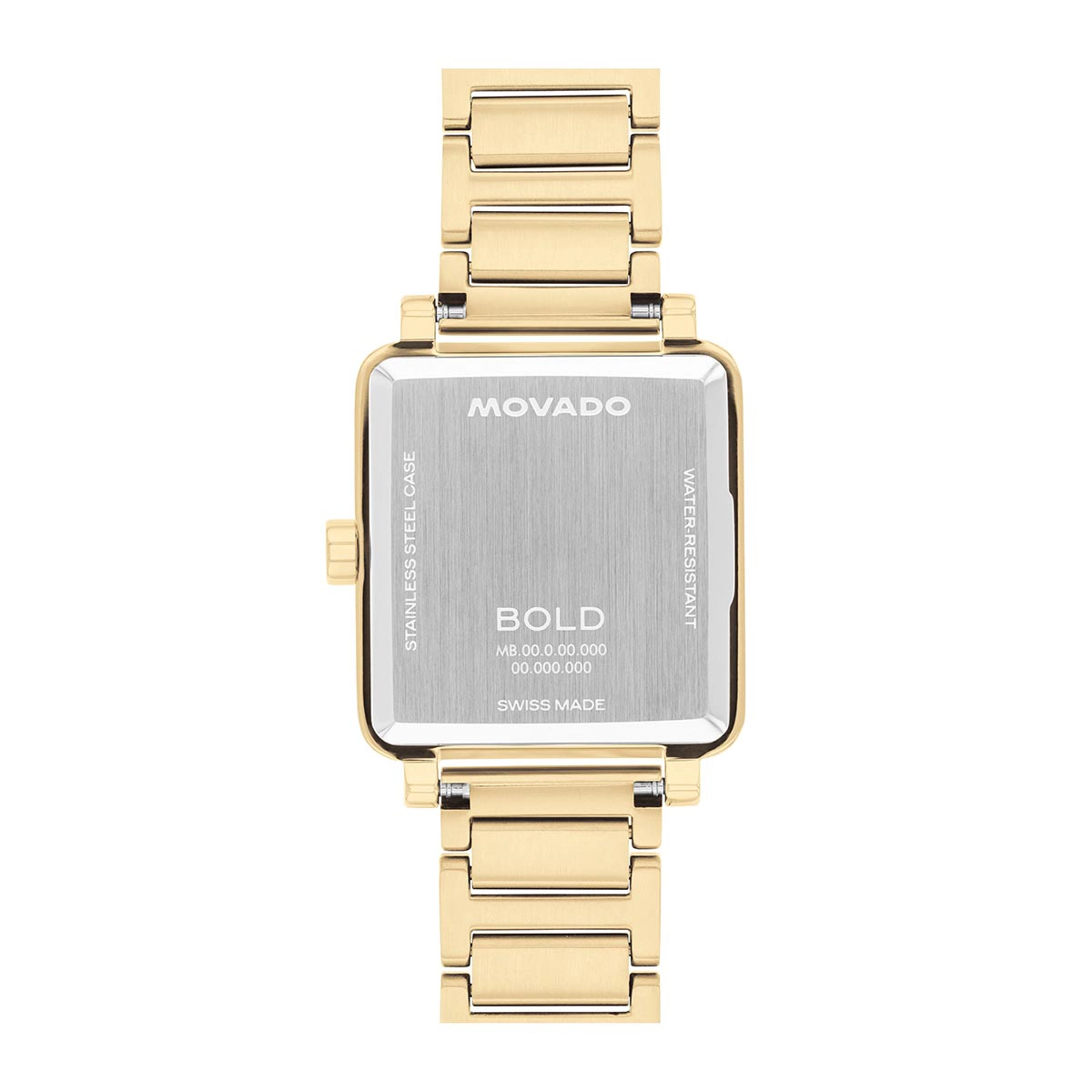 Reloj Movado análogo, para Dama, tablero rectangular colores plateado y dorado, estilo sin números, pulso acero color dorado