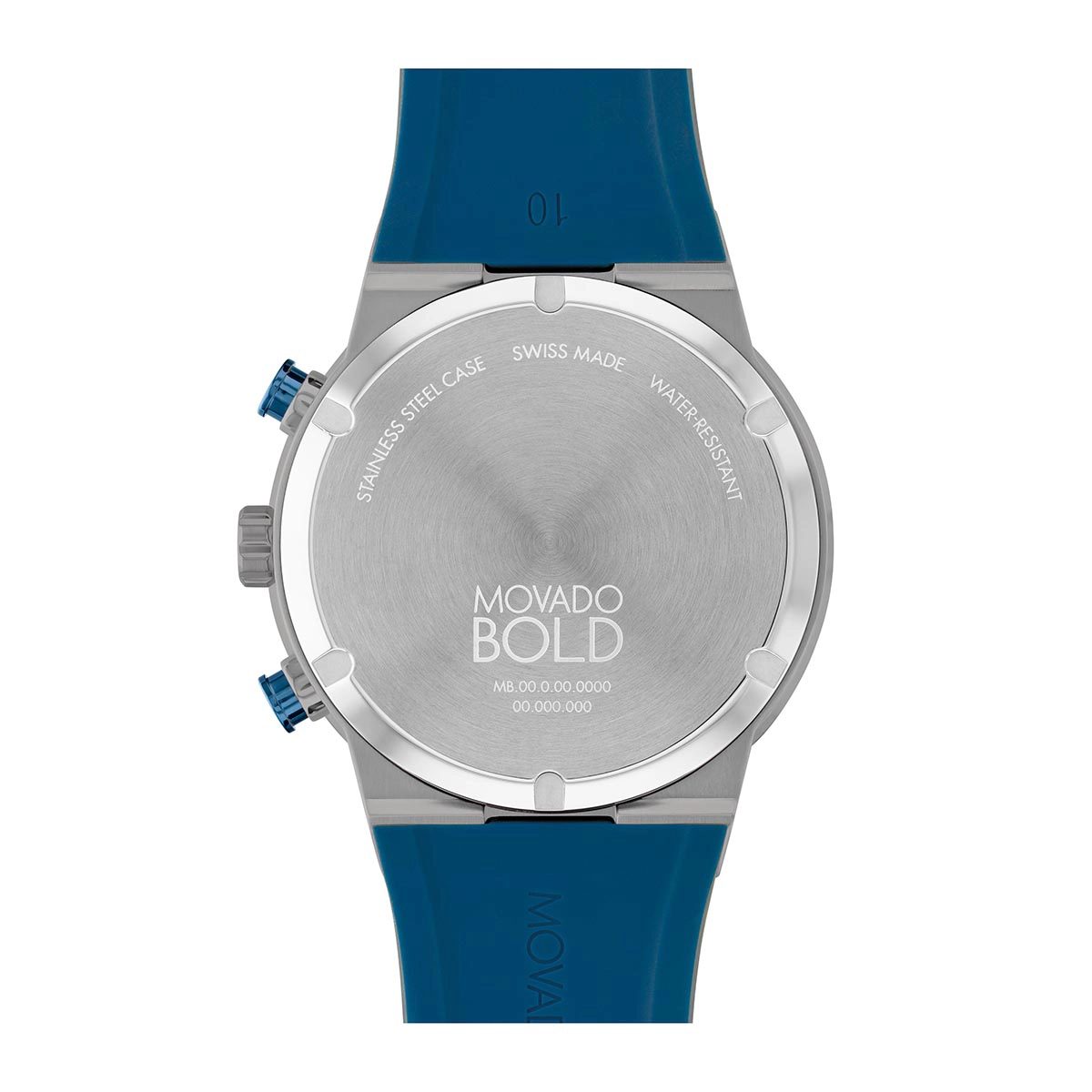 Reloj Movado analogo, para Hombre, tablero redondo colores azul y gris, estilo index, pulso silicona color azul, calendario, cronografo