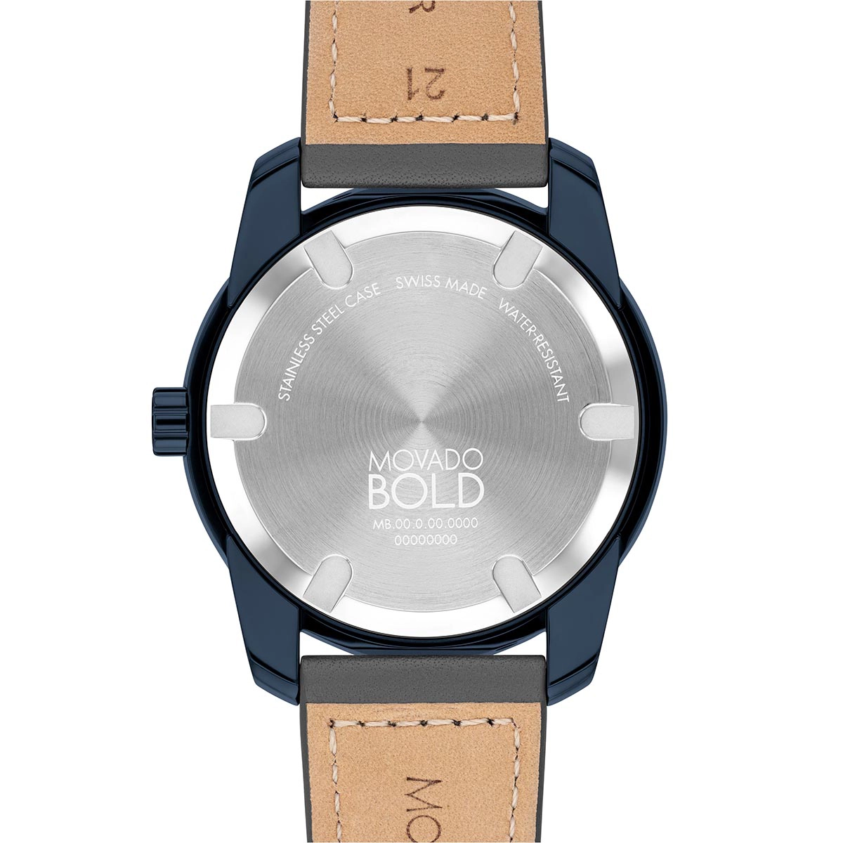 Reloj Movado análogo, para Hombre, tablero redondo color gris, estilo index, pulso cuero color gris, calendario