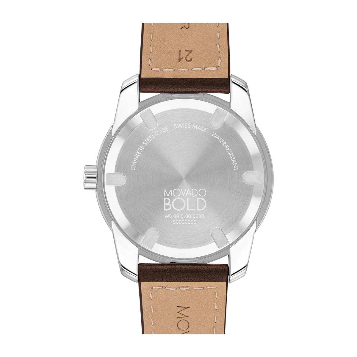 Reloj Movado análogo, para Hombre, tablero redondo color café, estilo index, pulso cuero color café, calendario