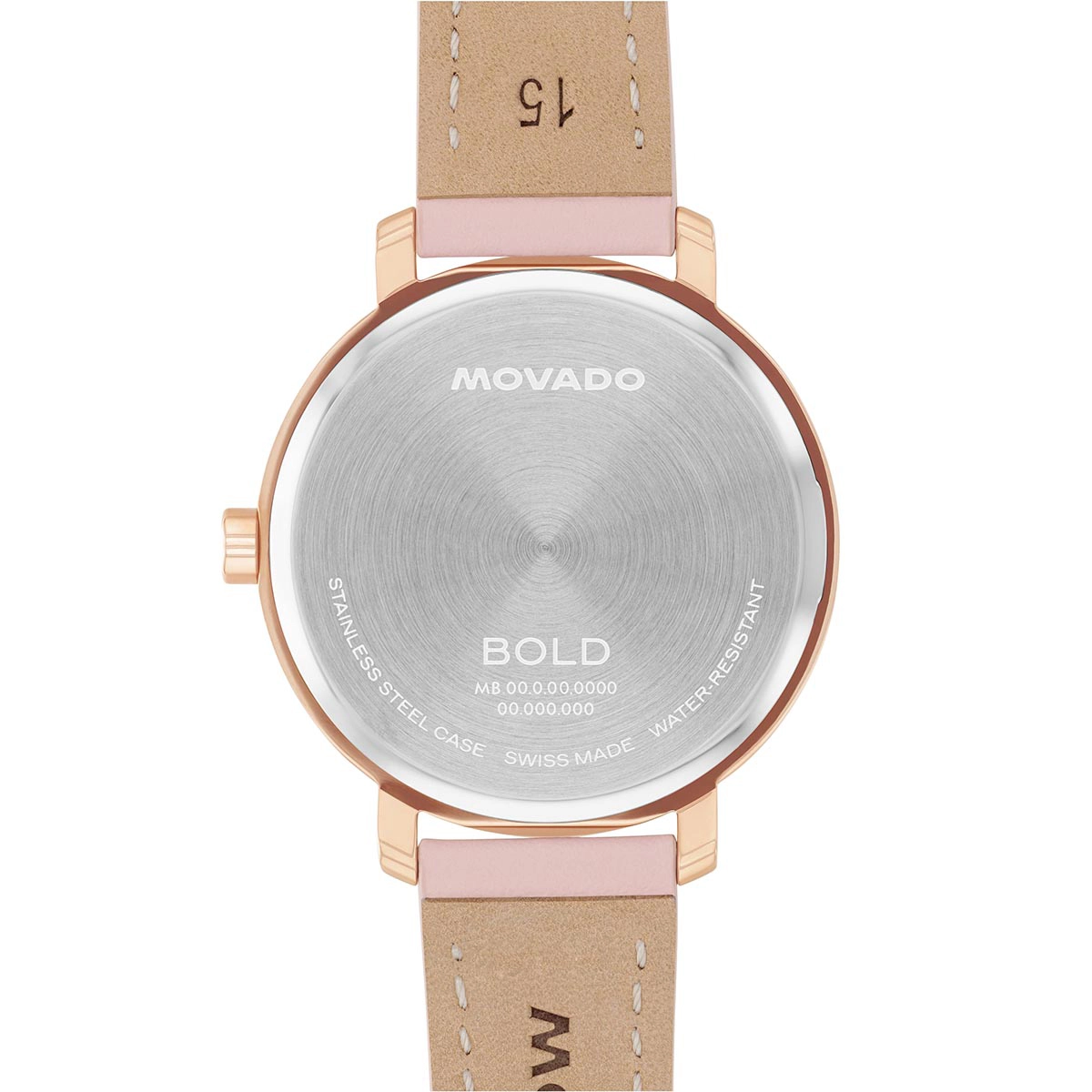 Reloj Movado análogo, para Dama, tablero redondo colores rosado y rosa, estilo sin números, pulso cuero color rosado