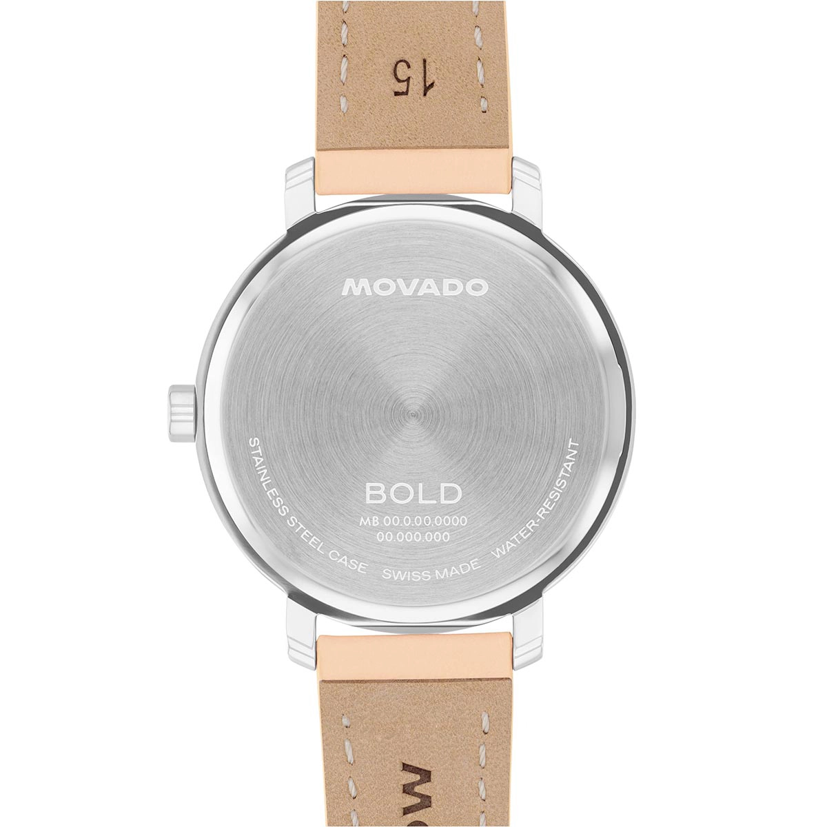 Reloj Movado análogo, para Dama, tablero redondo colores rosa y plateado, estilo sin números, pulso cuero color naranja
