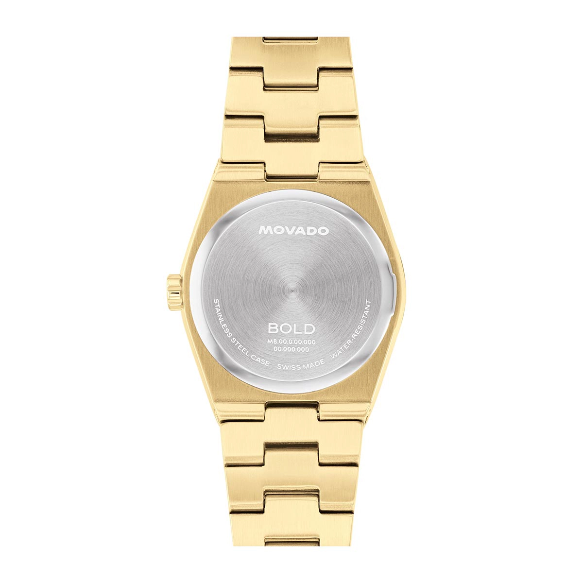 Reloj Movado análogo, para Dama, tablero redondo color dorado, estilo index, pulso acero color dorado
