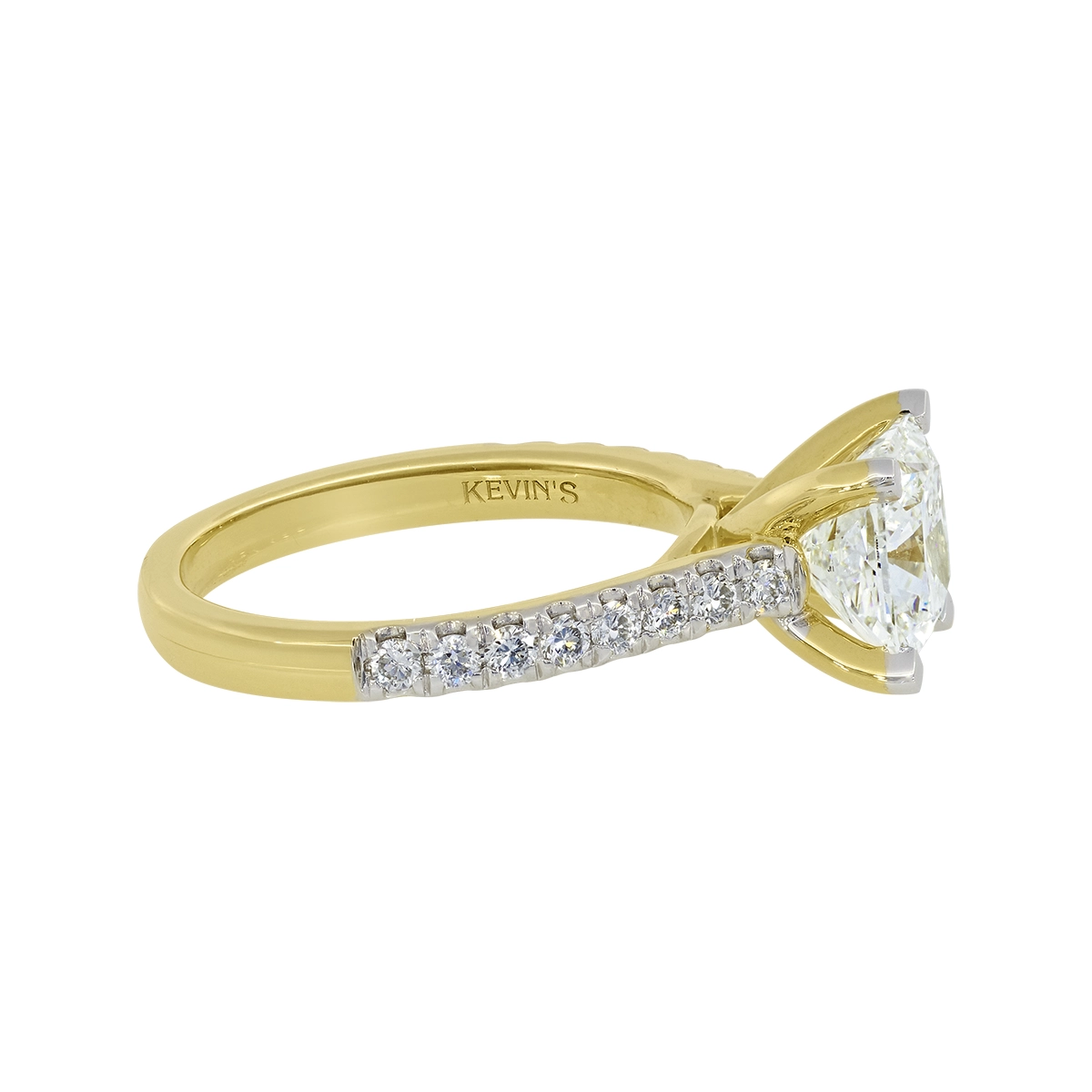 Anillo de compromiso con diamante de laboratorio central cuadrado IGI de 2.00ct y decoración en diamantes de laboratorio, oro 2 tonos 18k, rodinado