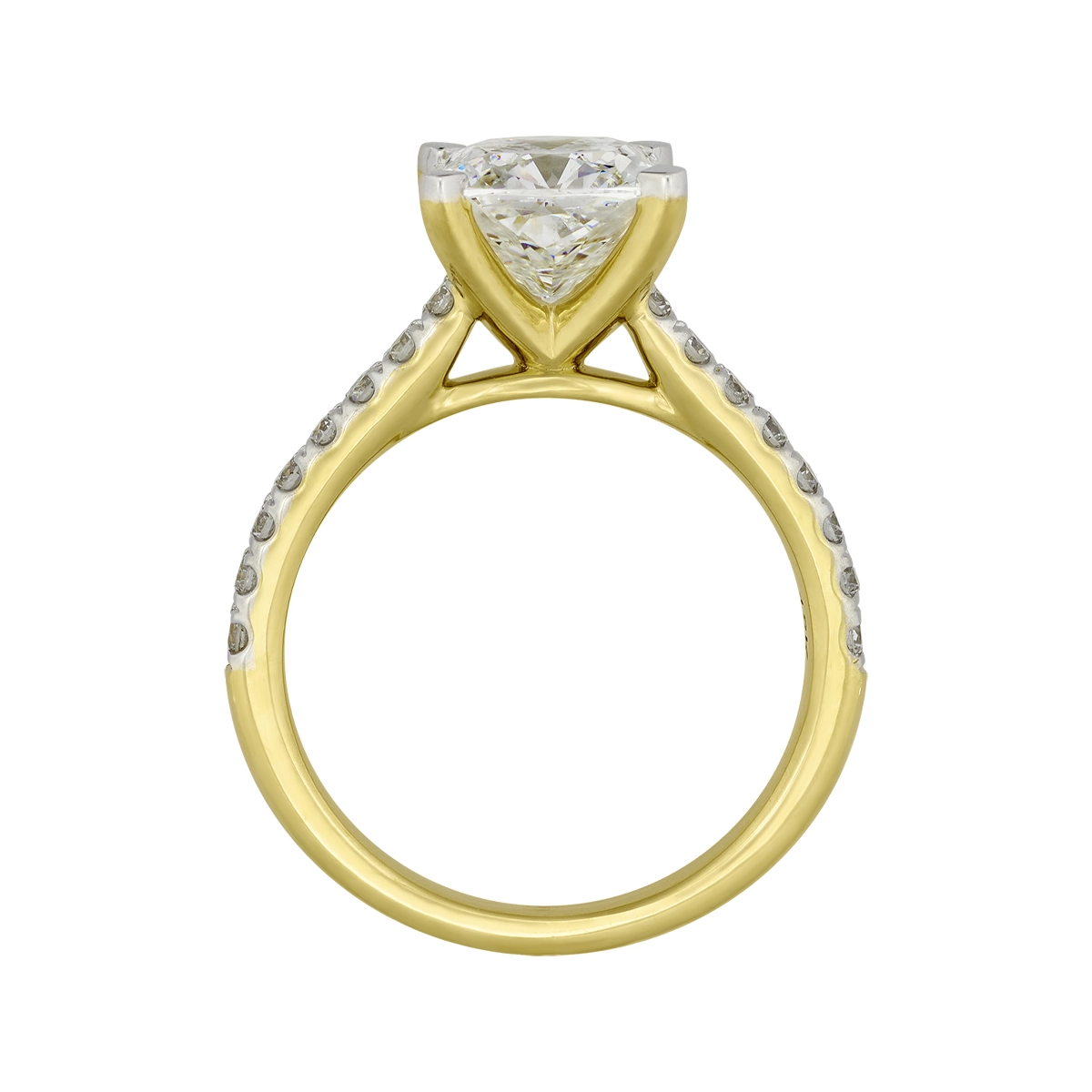 Anillo de compromiso con diamante de laboratorio central cuadrado IGI de 2.00ct y decoración en diamantes de laboratorio, oro 2 tonos 18k, rodinado