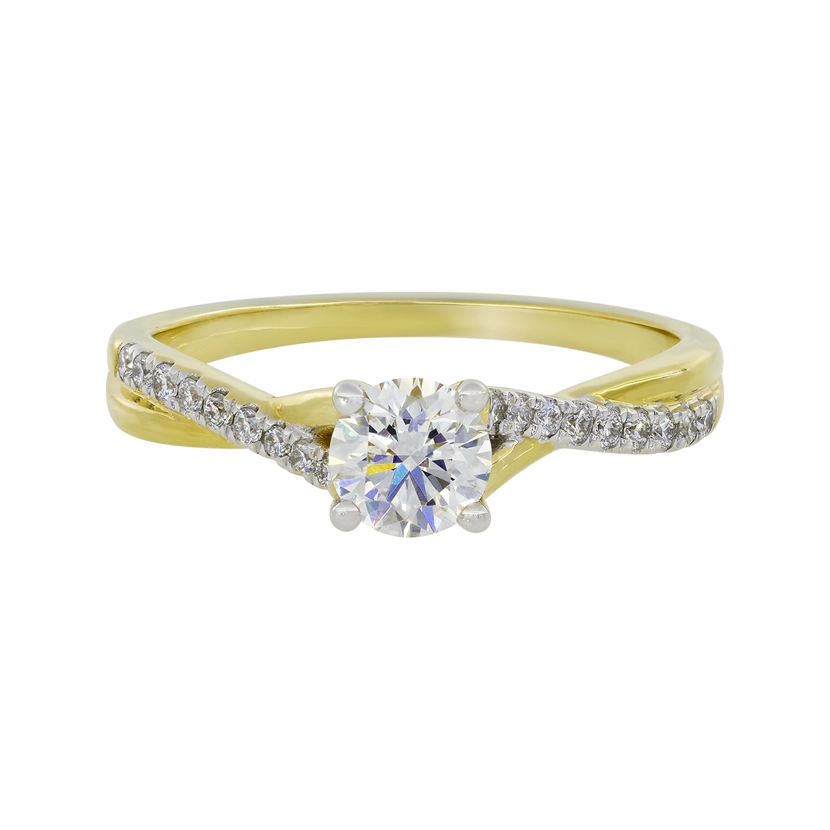 Anillo de compromiso con diamante de laboratorio central redondo IGI de 0.50ct y decoración en diamantes de laboratorio, oro 2 tonos 18k, rodinado