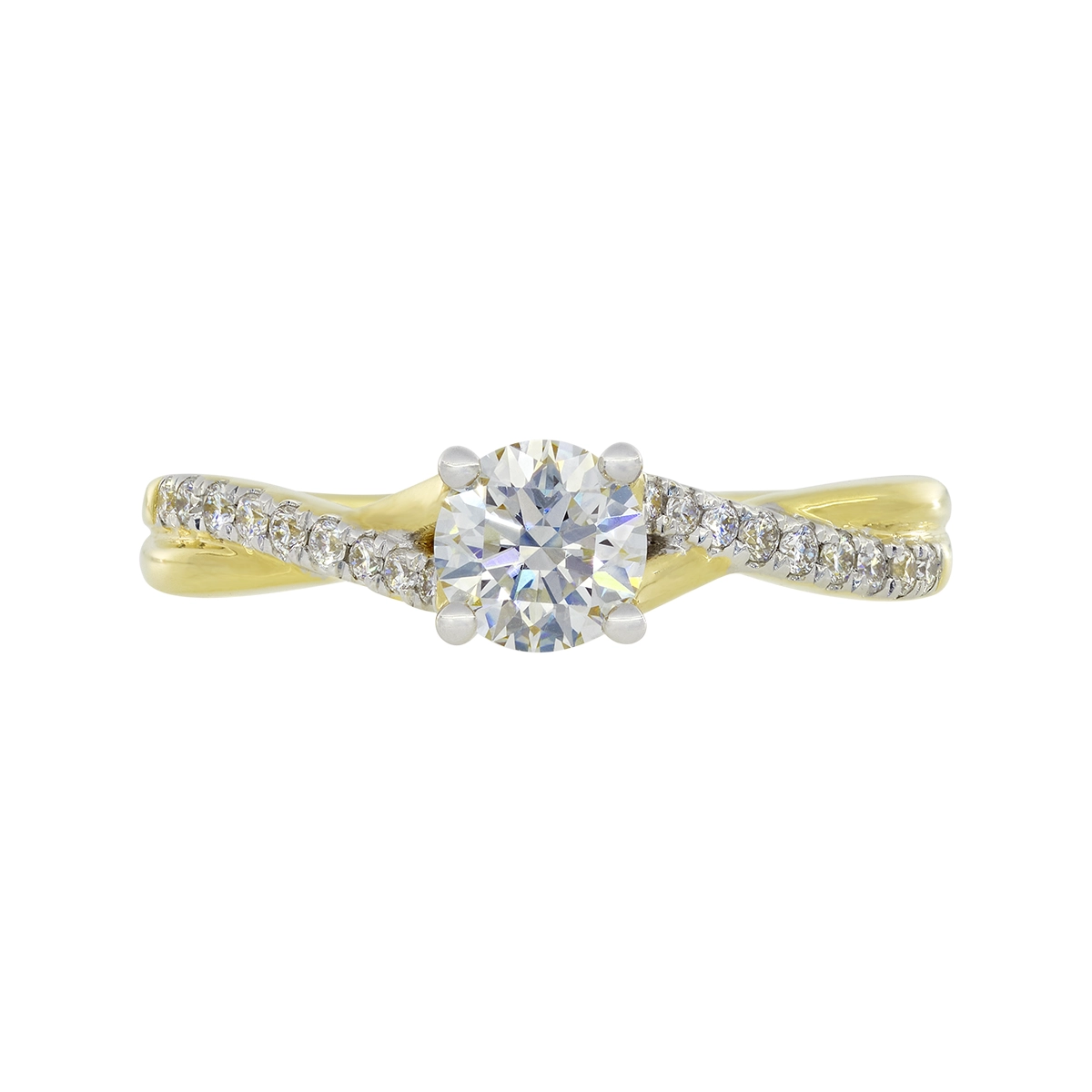 Anillo de compromiso con diamante de laboratorio central redondo IGI de 0.50ct y decoración en diamantes de laboratorio, oro 2 tonos 18k, rodinado