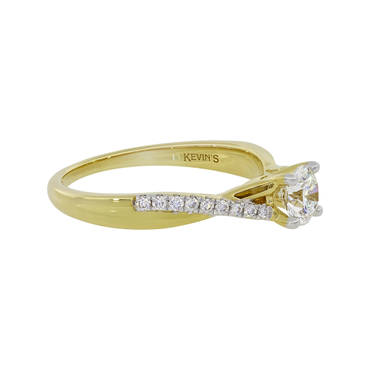 Anillo de compromiso con diamante de laboratorio central redondo IGI de 0.50ct y decoración en diamantes de laboratorio, oro 2 tonos 18k, rodinado