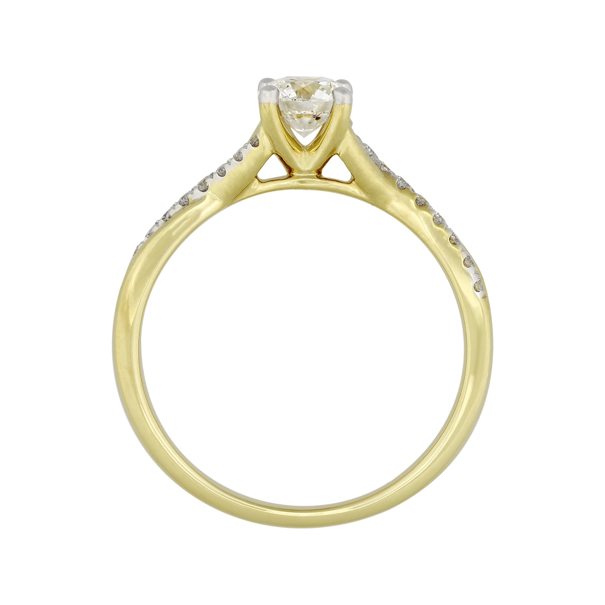 Anillo de compromiso con diamante de laboratorio central redondo IGI de 0.50ct y decoración en diamantes de laboratorio, oro 2 tonos 18k, rodinado