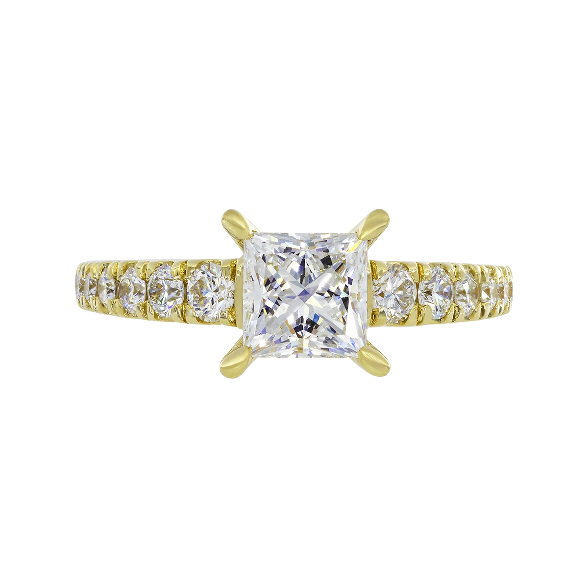 Anillo de compromiso con diamante de laboratorio central princess IGI de 1.00ct y decoración en diamantes de laboratorio, oro tono amarillo 18k