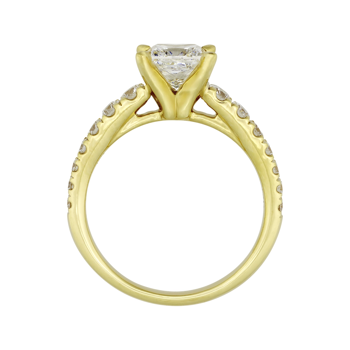Anillo de compromiso con diamante de laboratorio central princess IGI de 1.00ct y decoración en diamantes de laboratorio, oro tono amarillo 18k