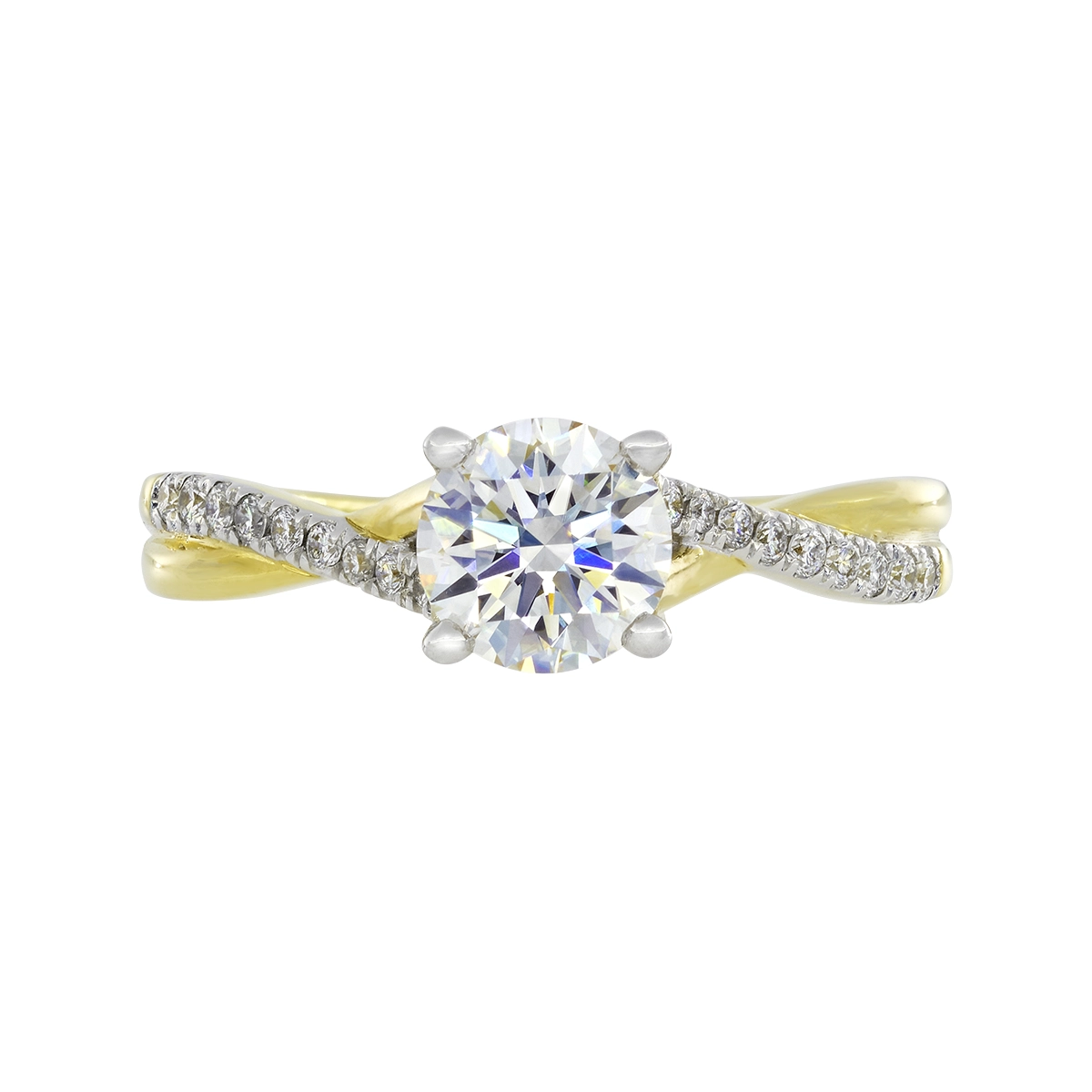 Anillo de compromiso con diamante de laboratorio central redondo IGI de 1.00ct y decoración en diamantes de laboratorio, oro 2 tonos 18k, rodinado